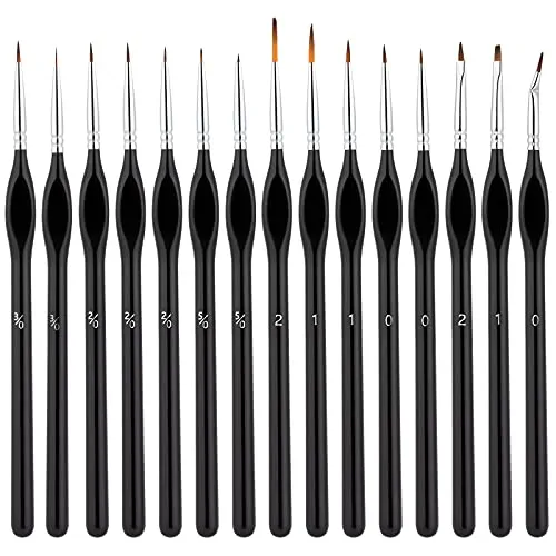 15 Pcs Detail Paint Brushes Set, Miniature Paint Brushes Artist Paints Brush Set with Ergonomic Handle Suitable for Acrylic Painting, Oil, Watercoloring, Face, Nail, Scale Model Painting, Line Drawing