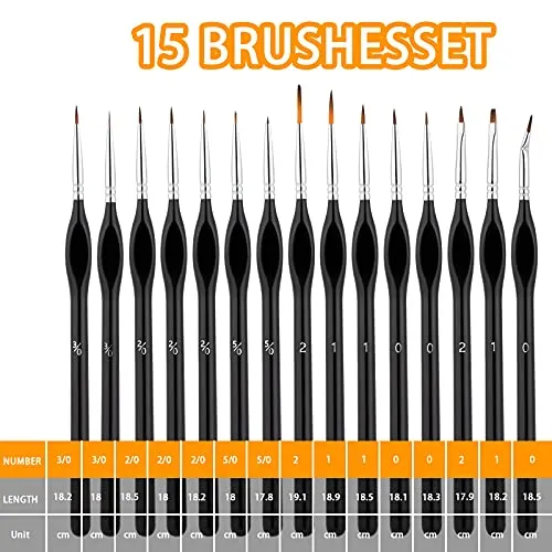 15 Pcs Detail Paint Brushes Set, Miniature Paint Brushes Artist Paints Brush Set with Ergonomic Handle Suitable for Acrylic Painting, Oil, Watercoloring, Face, Nail, Scale Model Painting, Line Drawing