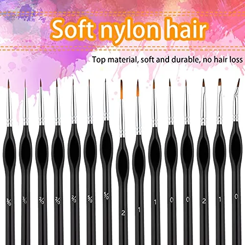 15 Pcs Detail Paint Brushes Set, Miniature Paint Brushes Artist Paints Brush Set with Ergonomic Handle Suitable for Acrylic Painting, Oil, Watercoloring, Face, Nail, Scale Model Painting, Line Drawing