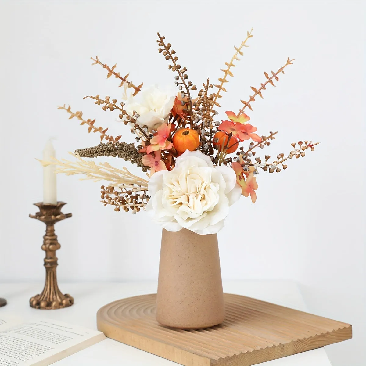 1pc Artificial Peony & Pumpkin Floral Arrangement, Versatile Contemporary Plastic Flower Swag for Halloween, Easter, Fourth of July, Day of the Dead, Home & Table Centerpiece Decoration