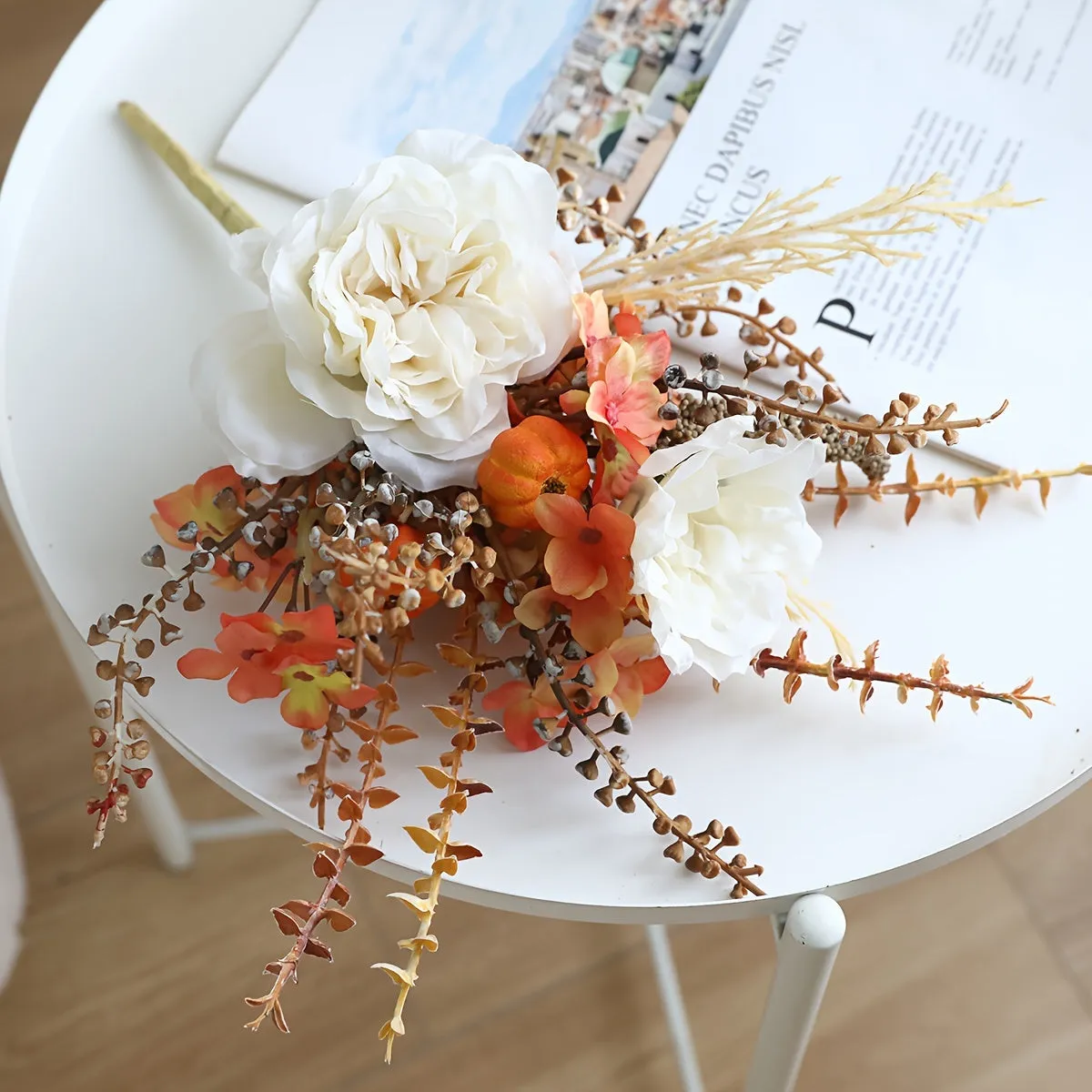 1pc Artificial Peony & Pumpkin Floral Arrangement, Versatile Contemporary Plastic Flower Swag for Halloween, Easter, Fourth of July, Day of the Dead, Home & Table Centerpiece Decoration