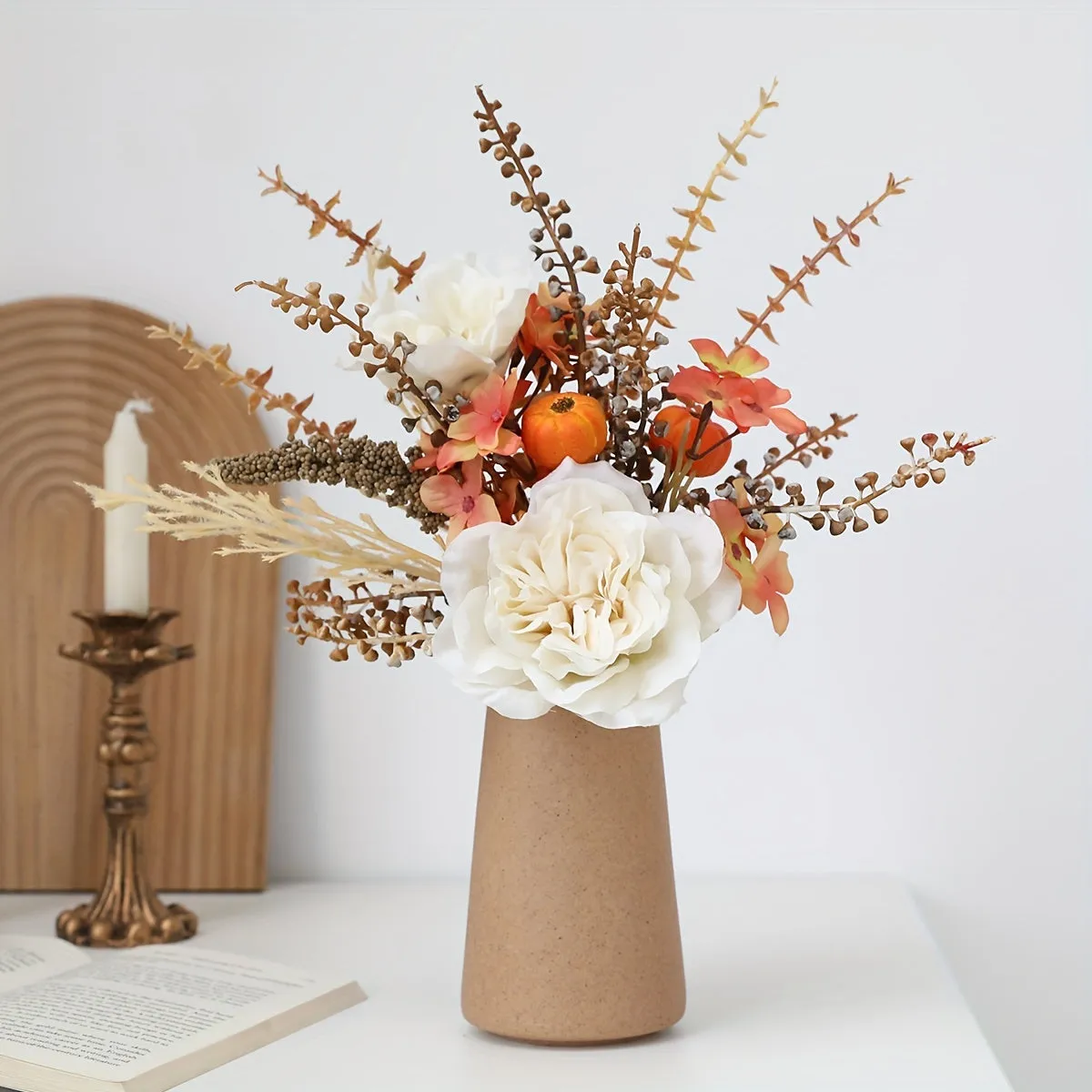 1pc Artificial Peony & Pumpkin Floral Arrangement, Versatile Contemporary Plastic Flower Swag for Halloween, Easter, Fourth of July, Day of the Dead, Home & Table Centerpiece Decoration