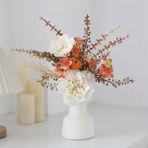 1pc Artificial Peony & Pumpkin Floral Arrangement, Versatile Contemporary Plastic Flower Swag for Halloween, Easter, Fourth of July, Day of the Dead, Home & Table Centerpiece Decoration
