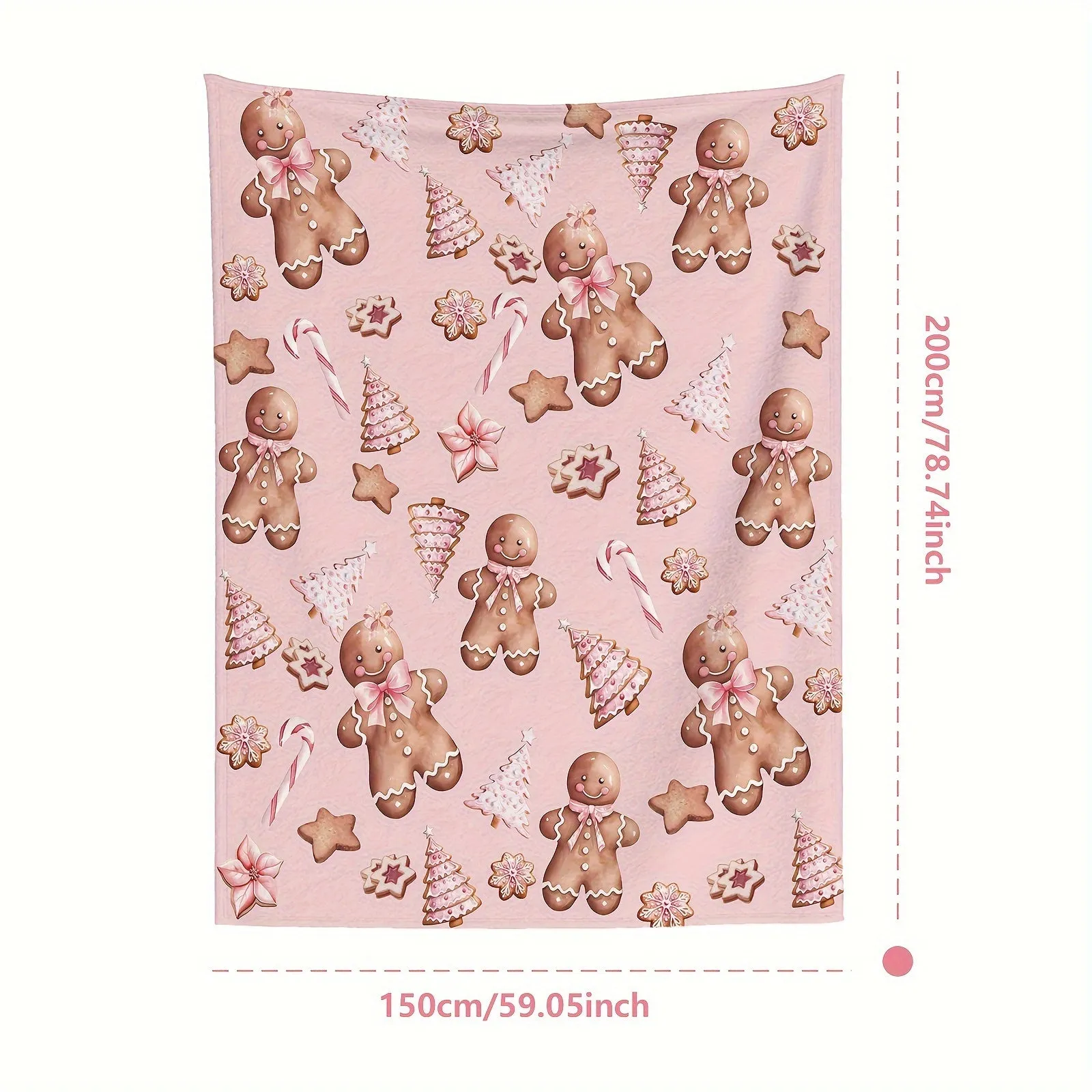 1pc Contemporary Flannel Throw Blanket with Gingerbread & Candy Cane Pattern - Soft Cozy All-Season Knitted Polyester Blanket, Digital Print, Perfect for Xmas & Winter Home Decor, Gift for Friends