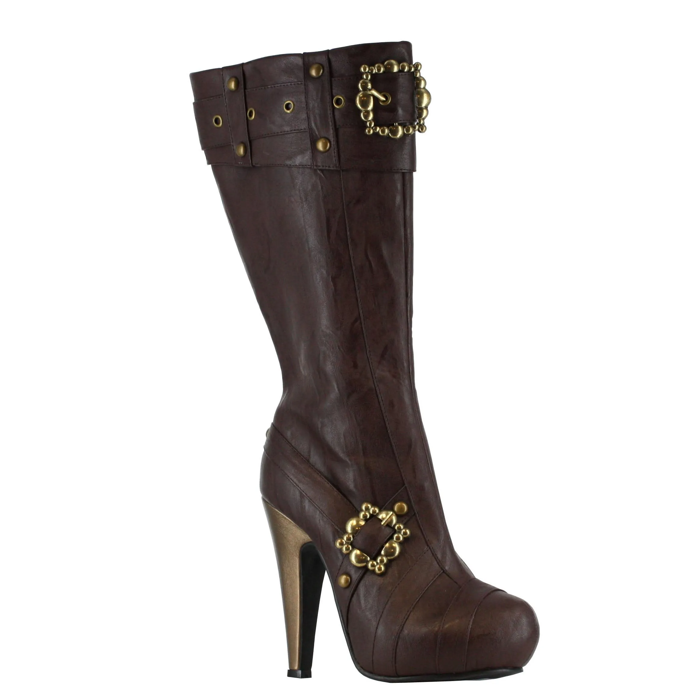 426-AUBREY 4" Knee High Steampunk Boots With Buckles And Studs. Women