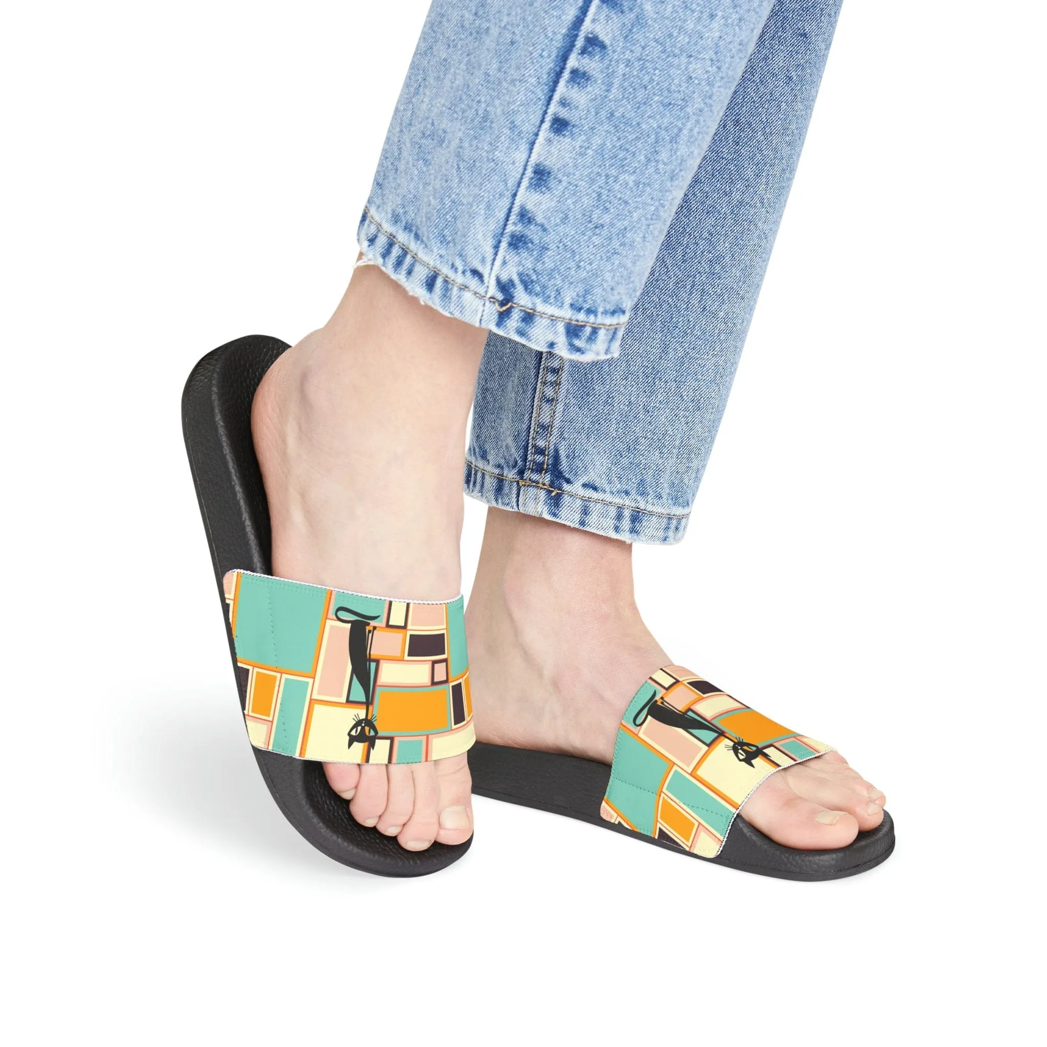 Atomic Cat Retro Vintage 70s Mid Mod Groovy Slides, Mid Century Modern Funky, Hippie, Psychedelic Sandal - 125781523