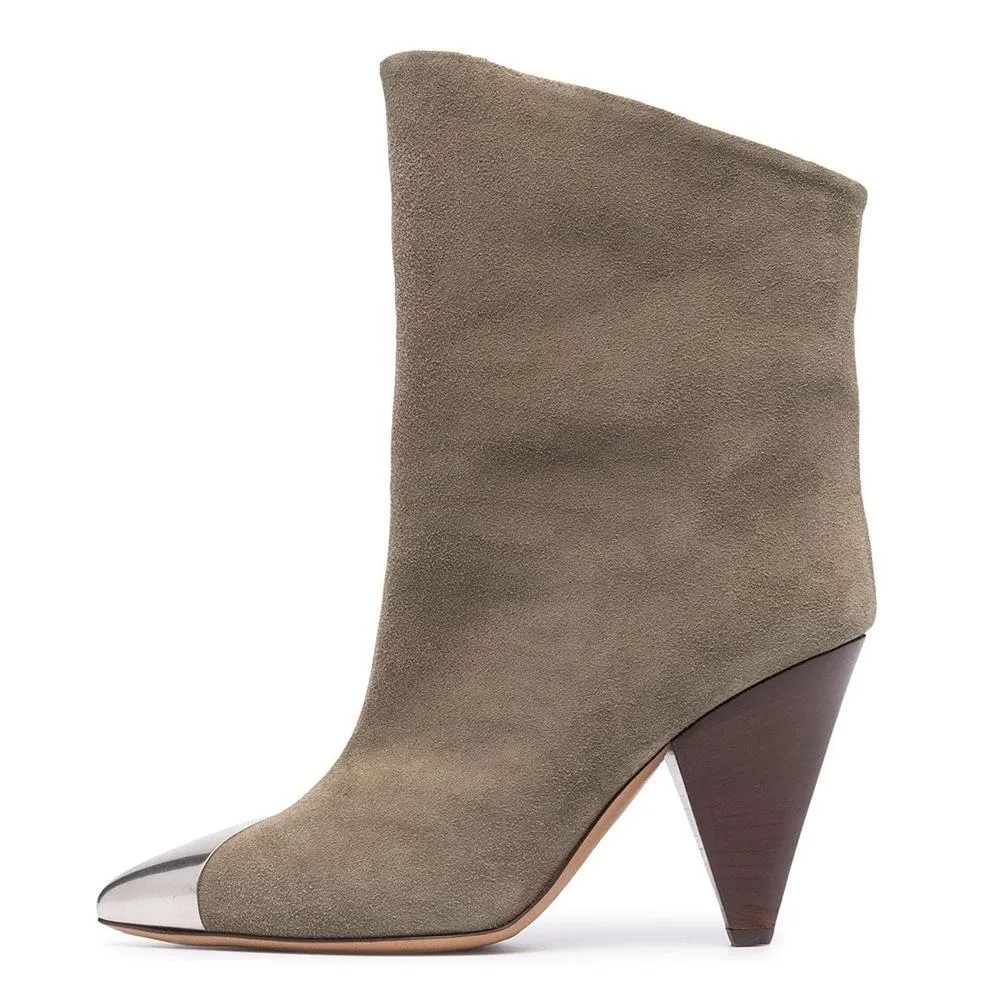 Autumn And Winter New High-Heeled Cowhide Pointed Fashion Short Boots