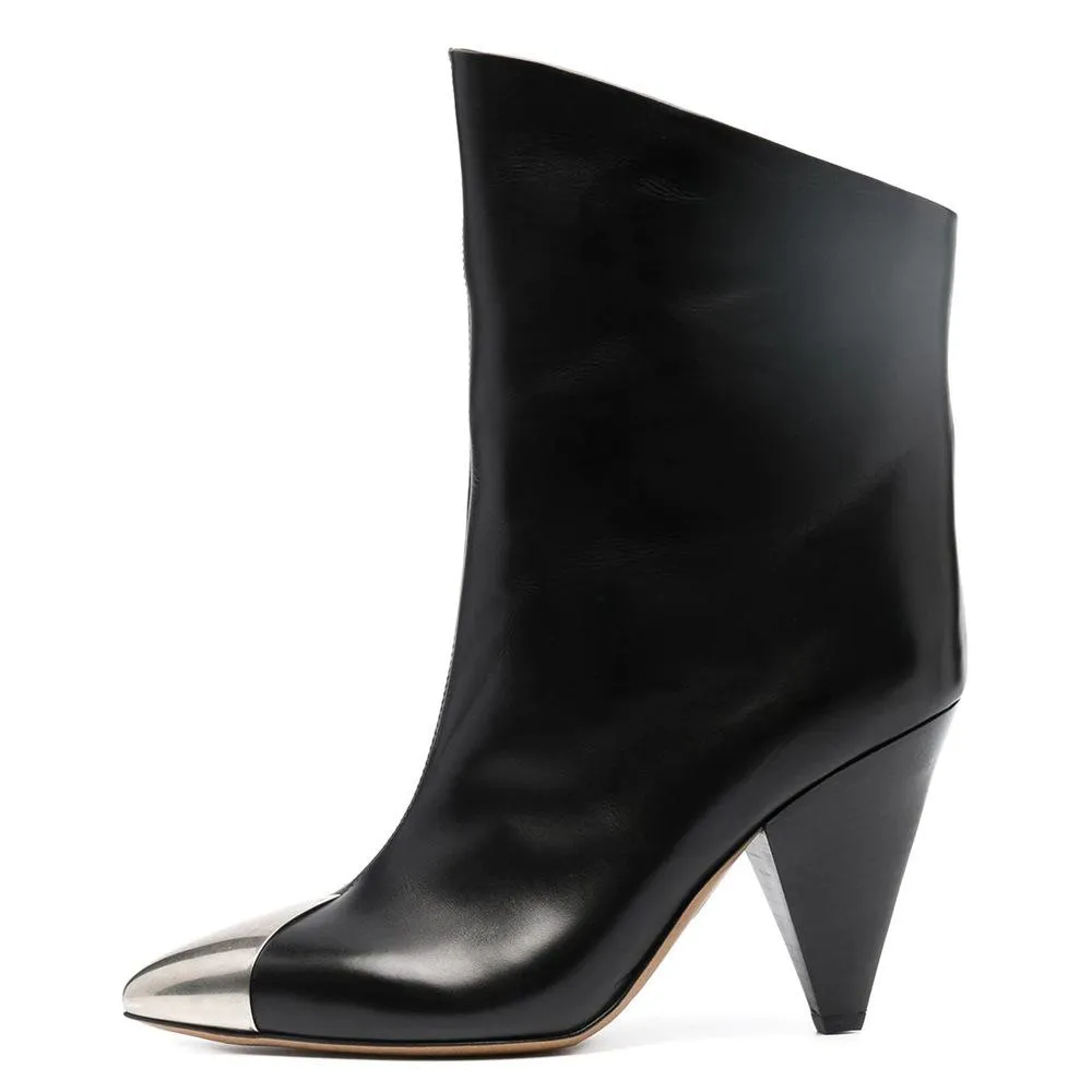 Autumn And Winter New High-Heeled Cowhide Pointed Fashion Short Boots