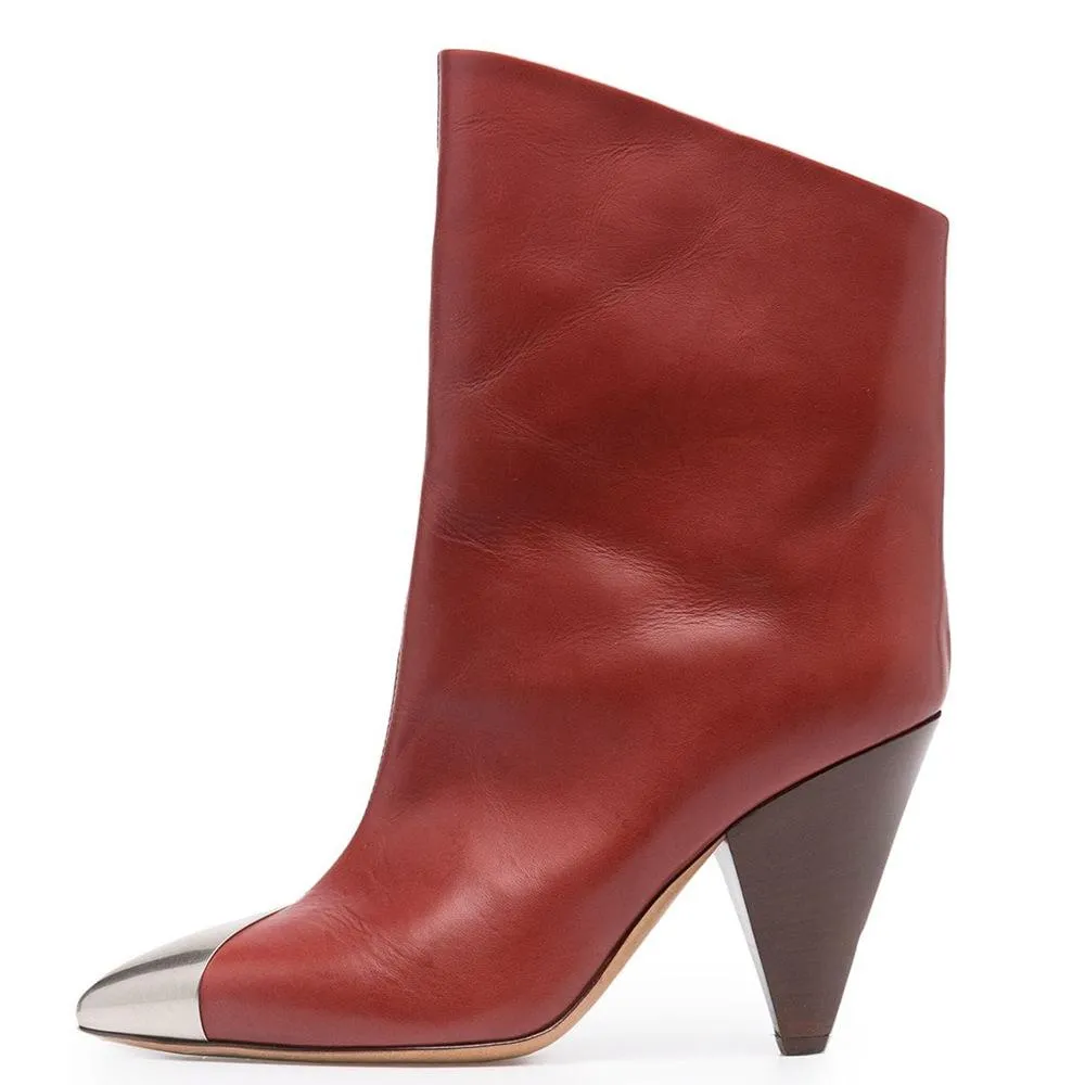 Autumn And Winter New High-Heeled Cowhide Pointed Fashion Short Boots