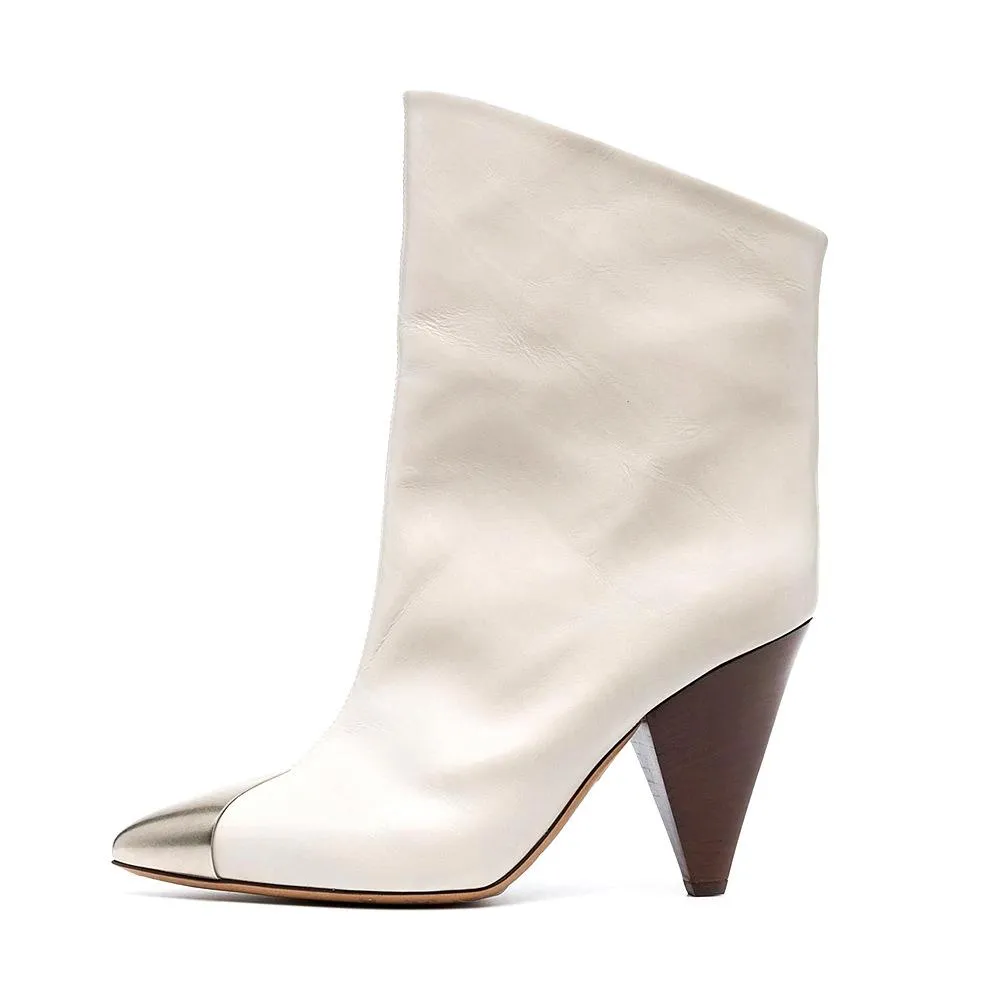 Autumn And Winter New High-Heeled Cowhide Pointed Fashion Short Boots
