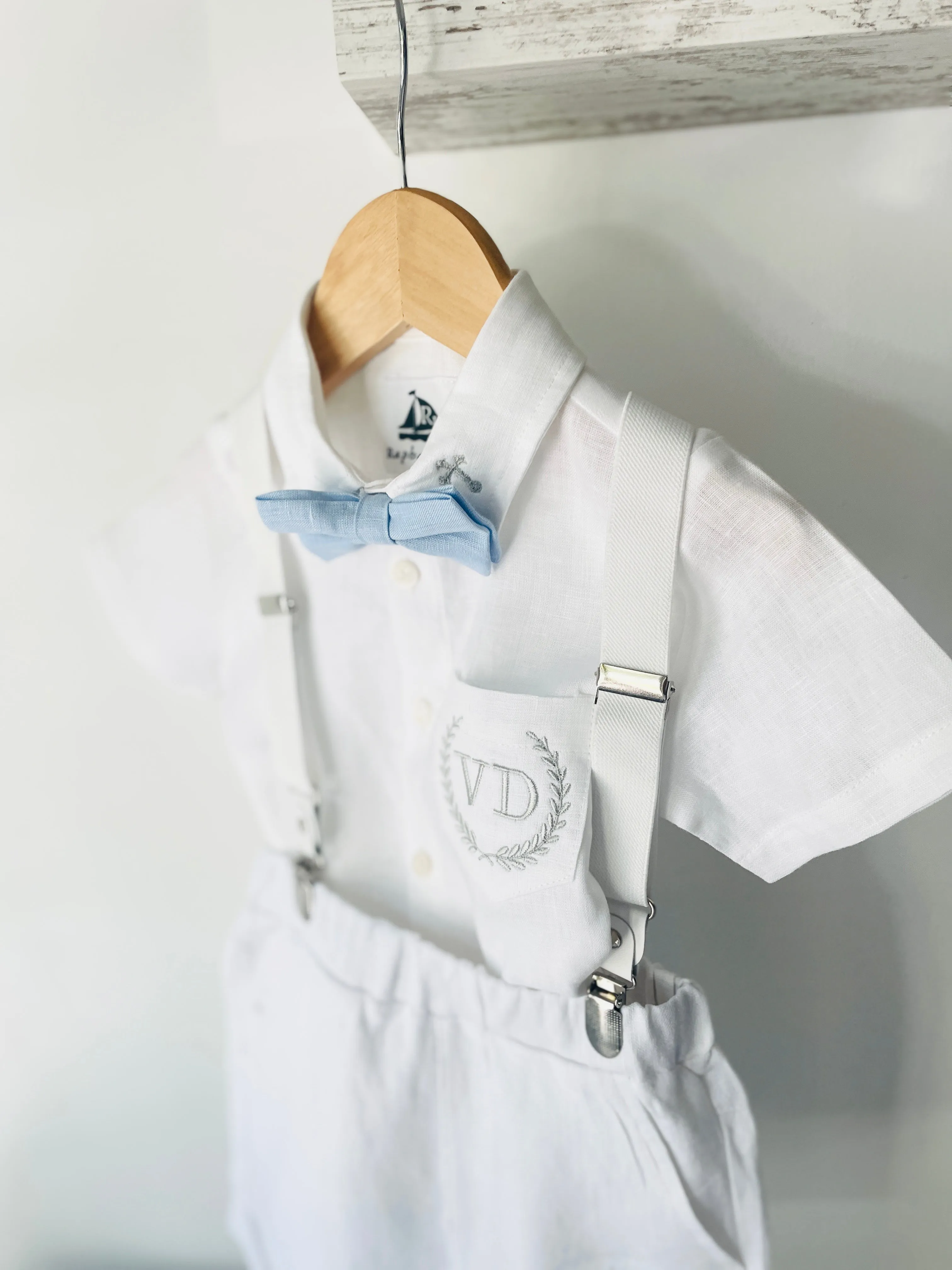 Baby and Toddler Boys white summer linen baptism suit