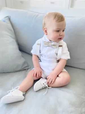 Baby and Toddler Boys white summer linen baptism suit