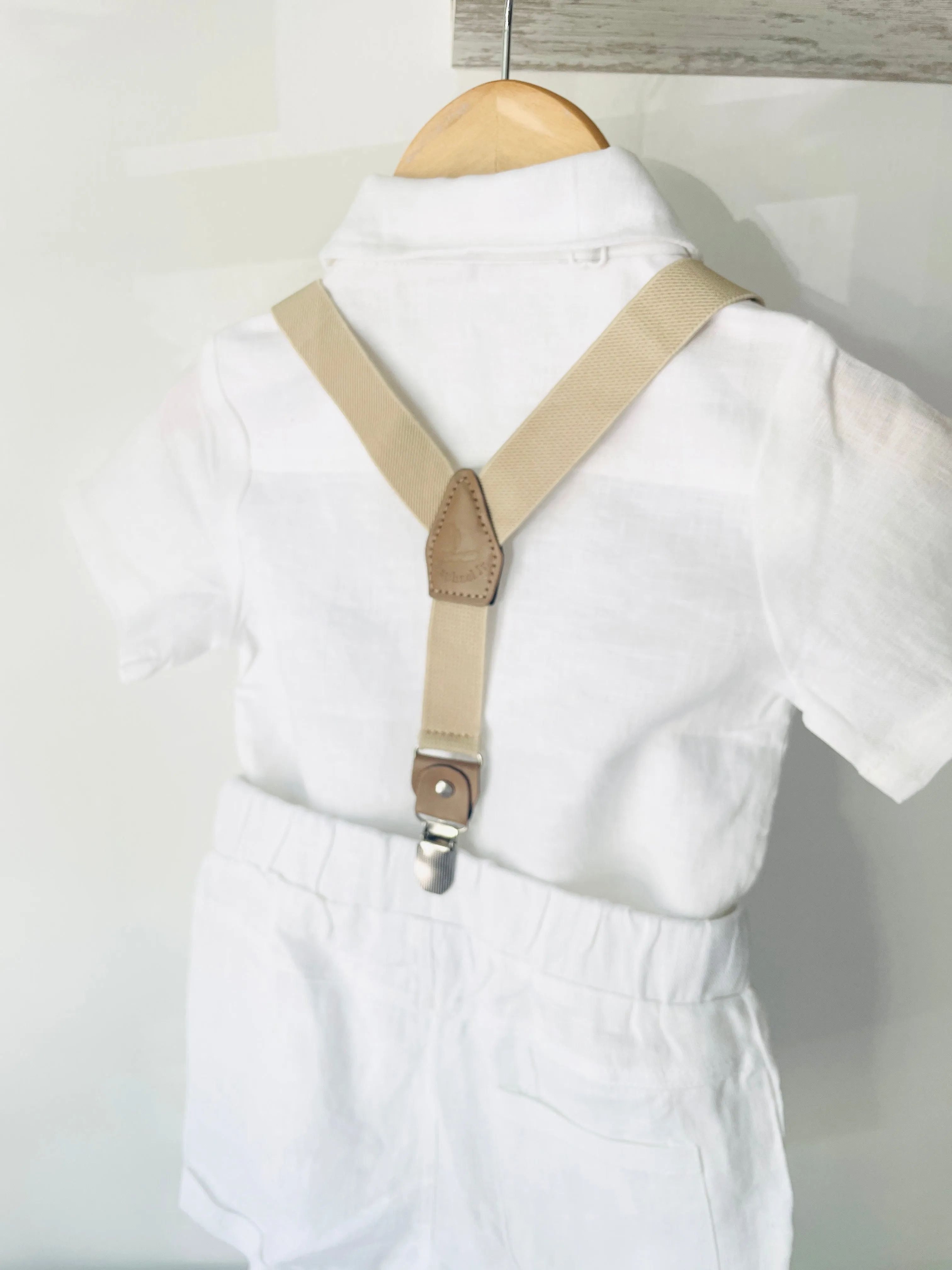 Baby and Toddler Boys white summer linen baptism suit