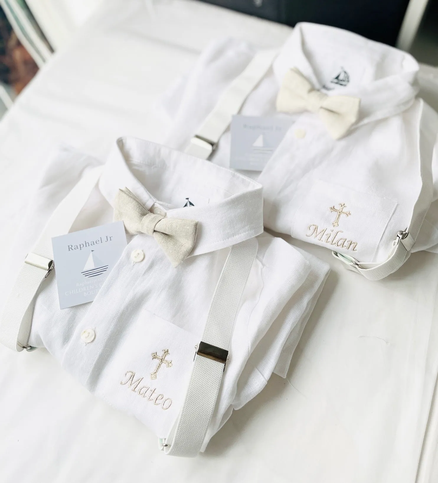 Baby and Toddler Boys white summer linen baptism suit