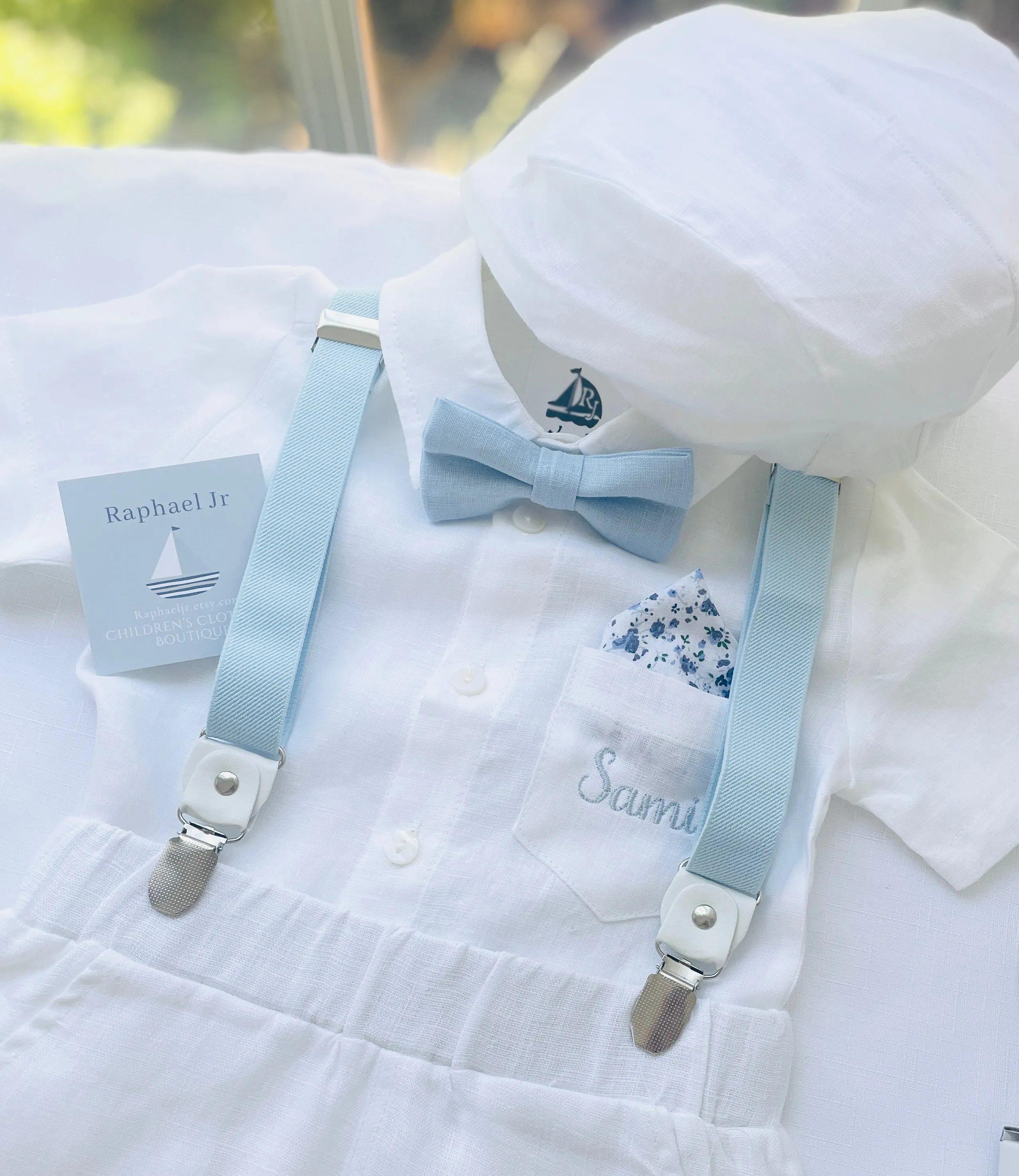 Baby and Toddler Boys white summer linen baptism suit