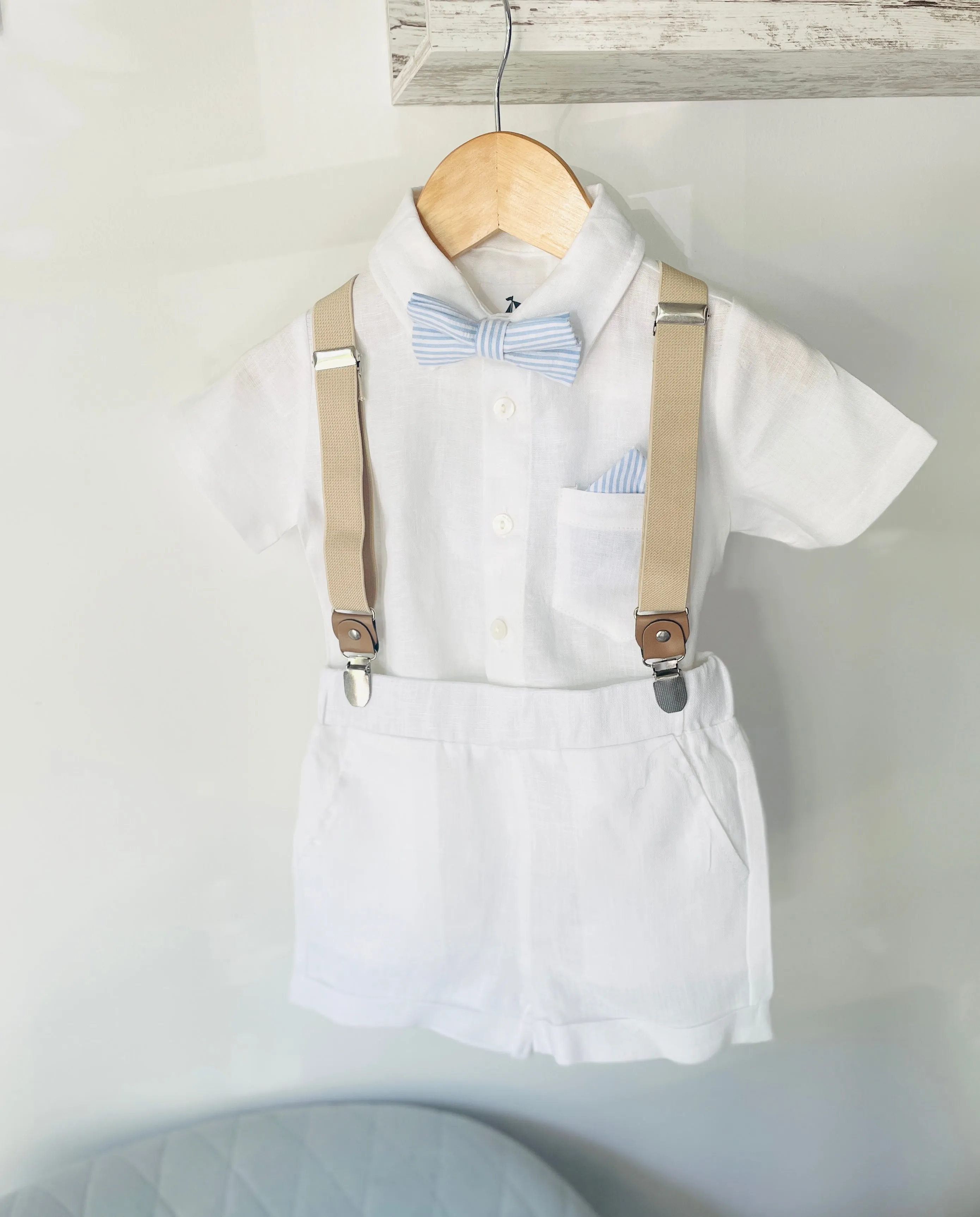 Baby and Toddler Boys white summer linen baptism suit