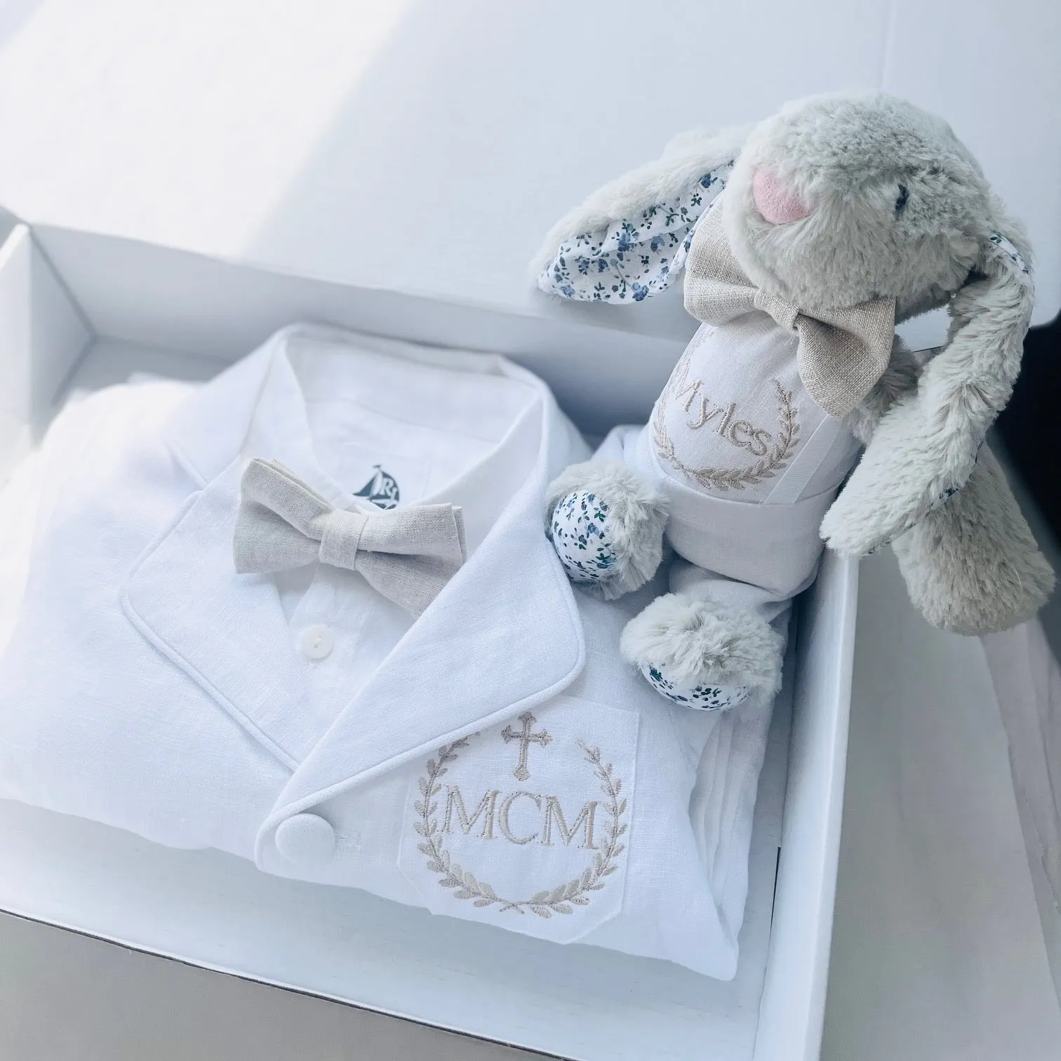 Baby and Toddler Boys white summer linen baptism suit