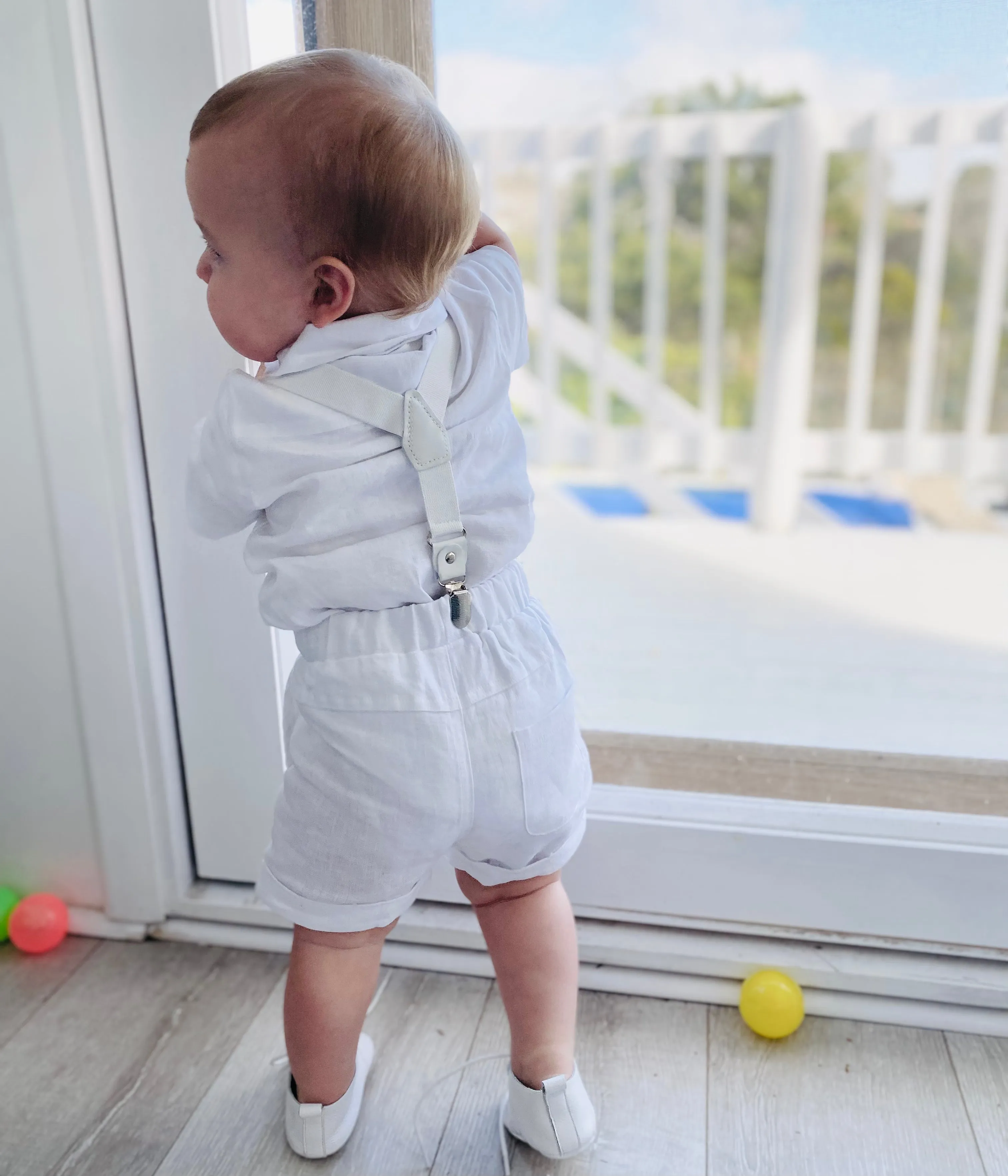 Baby and Toddler Boys white summer linen baptism suit