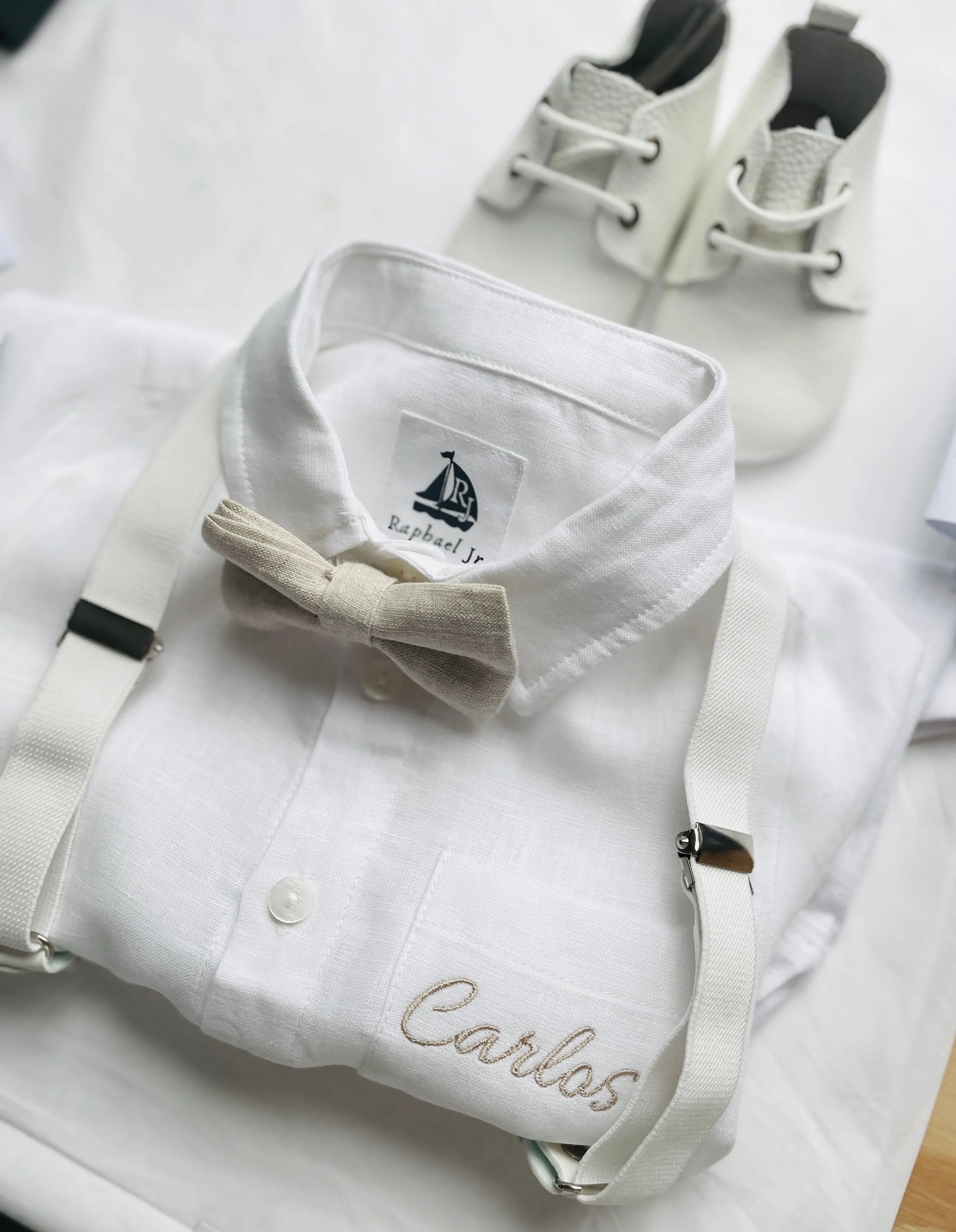 Baby and Toddler Boys white summer linen baptism suit
