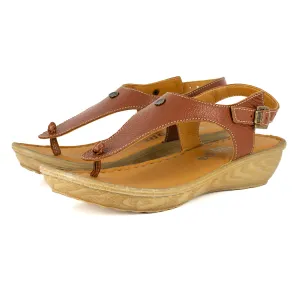 Barundi : Ladies Leather Tslops Wedge Heel Sandals in Suede Cayak