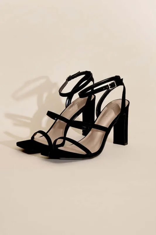 Black DEVIN-8 Ankle Strap Heels Sandals