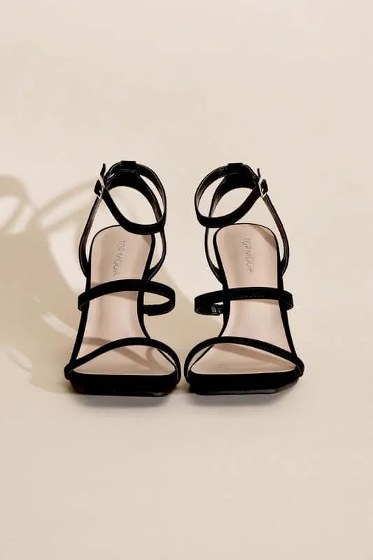 Black DEVIN-8 Ankle Strap Heels Sandals