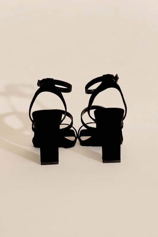 Black DEVIN-8 Ankle Strap Heels Sandals
