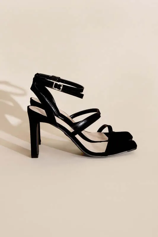 Black DEVIN-8 Ankle Strap Heels Sandals