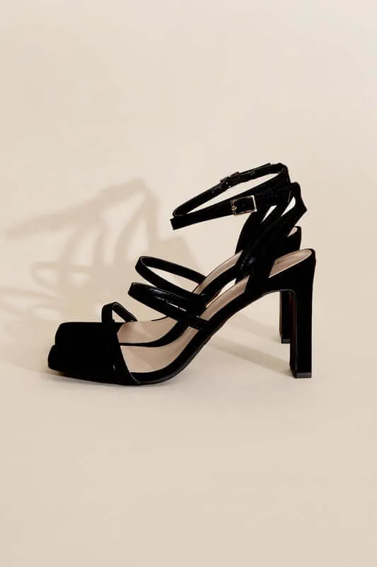 Black DEVIN-8 Ankle Strap Heels Sandals