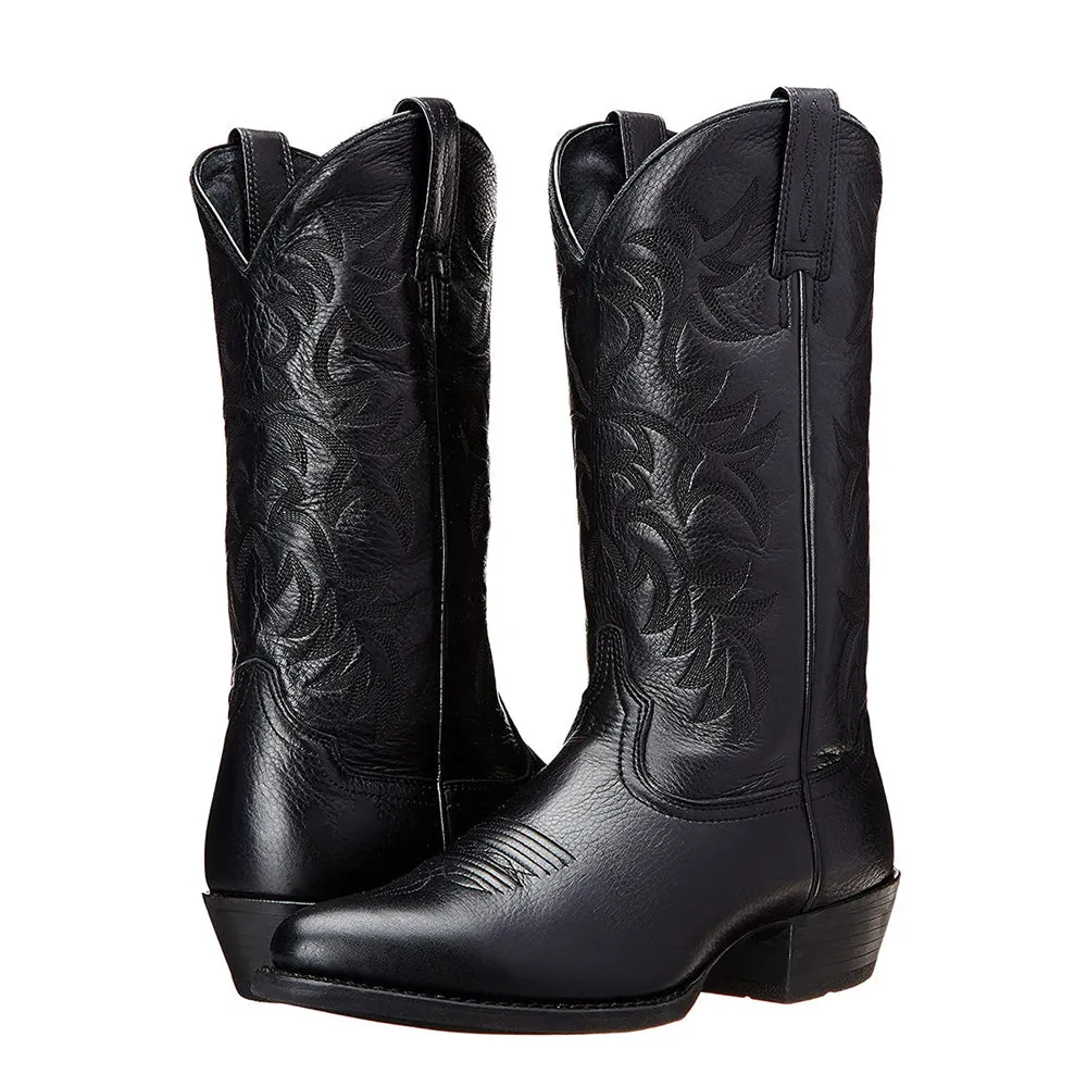 Black Pointed Toe Cowboy Men Boots