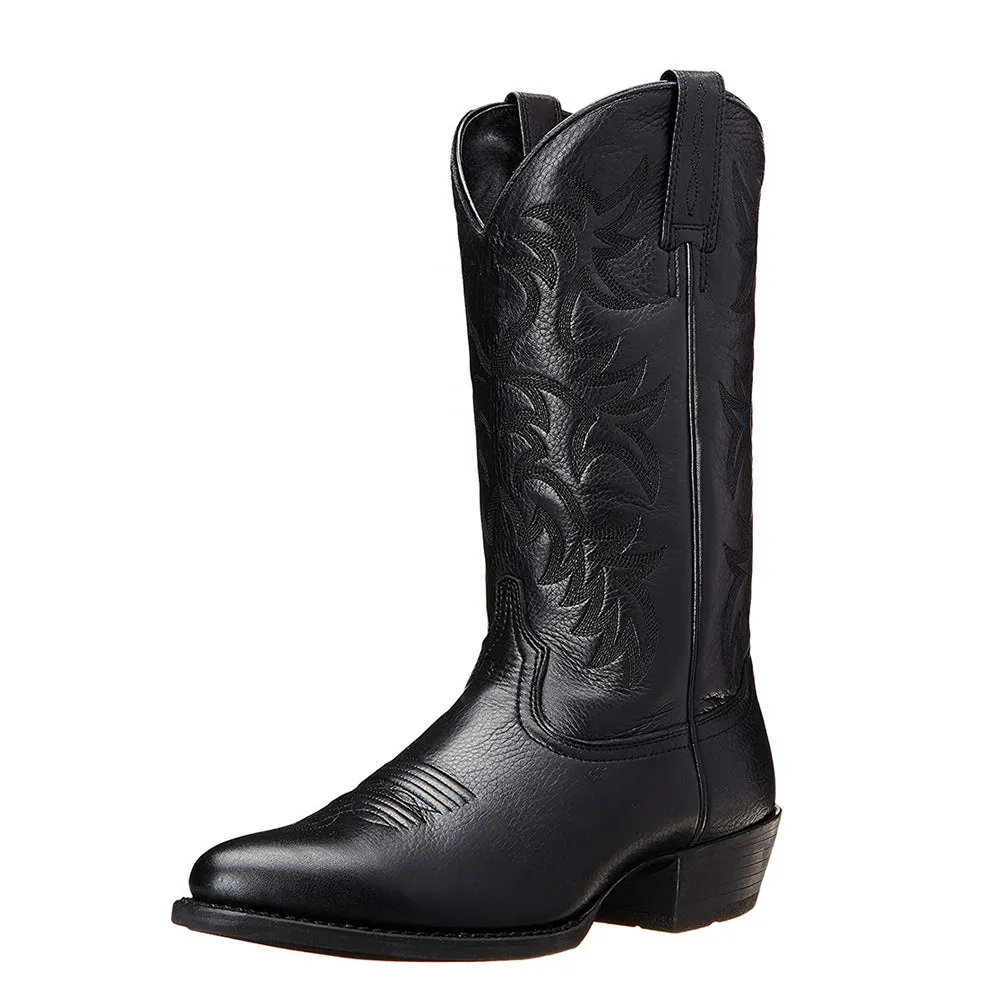 Black Pointed Toe Cowboy Men Boots