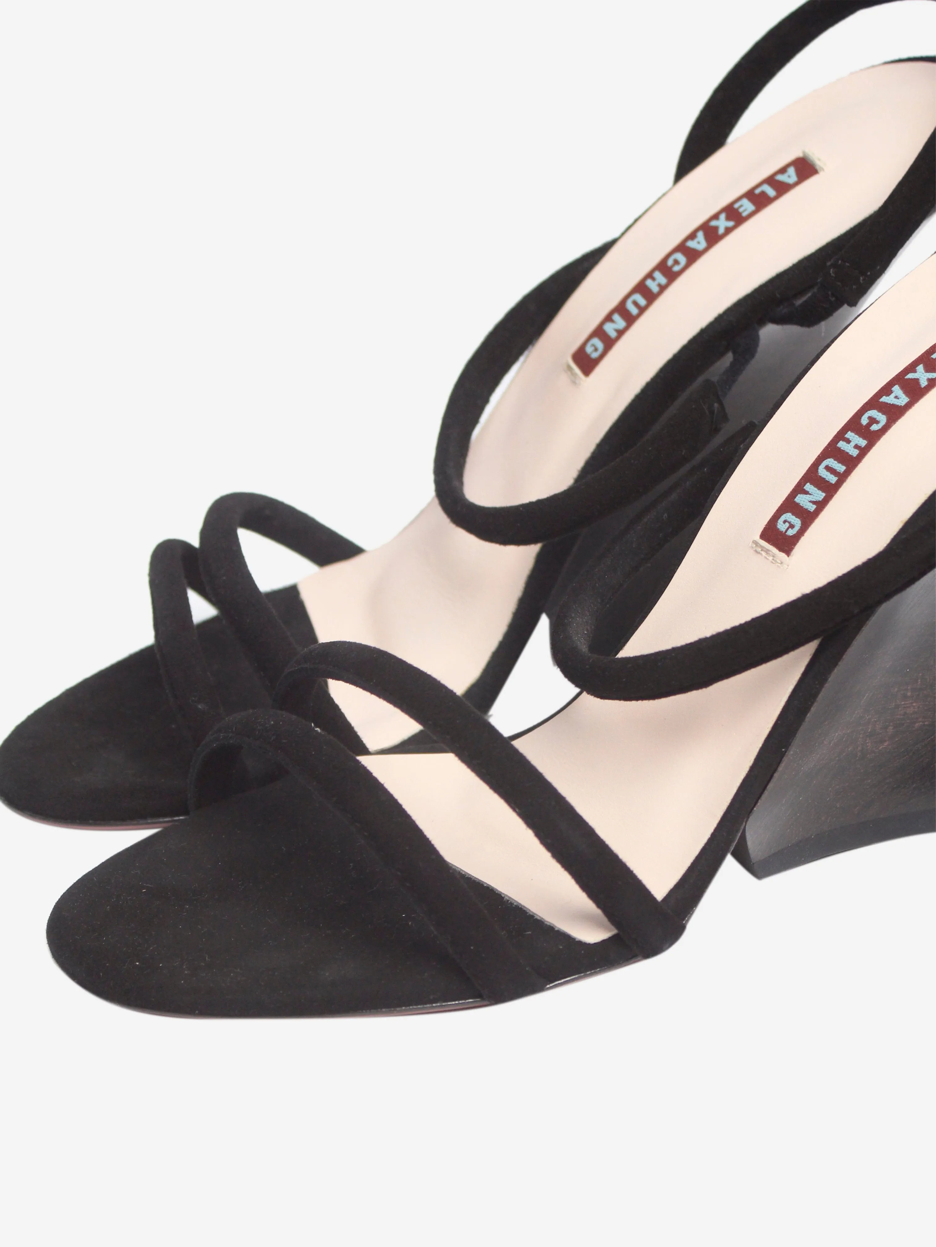 Black strappy suede heels - size UK 7