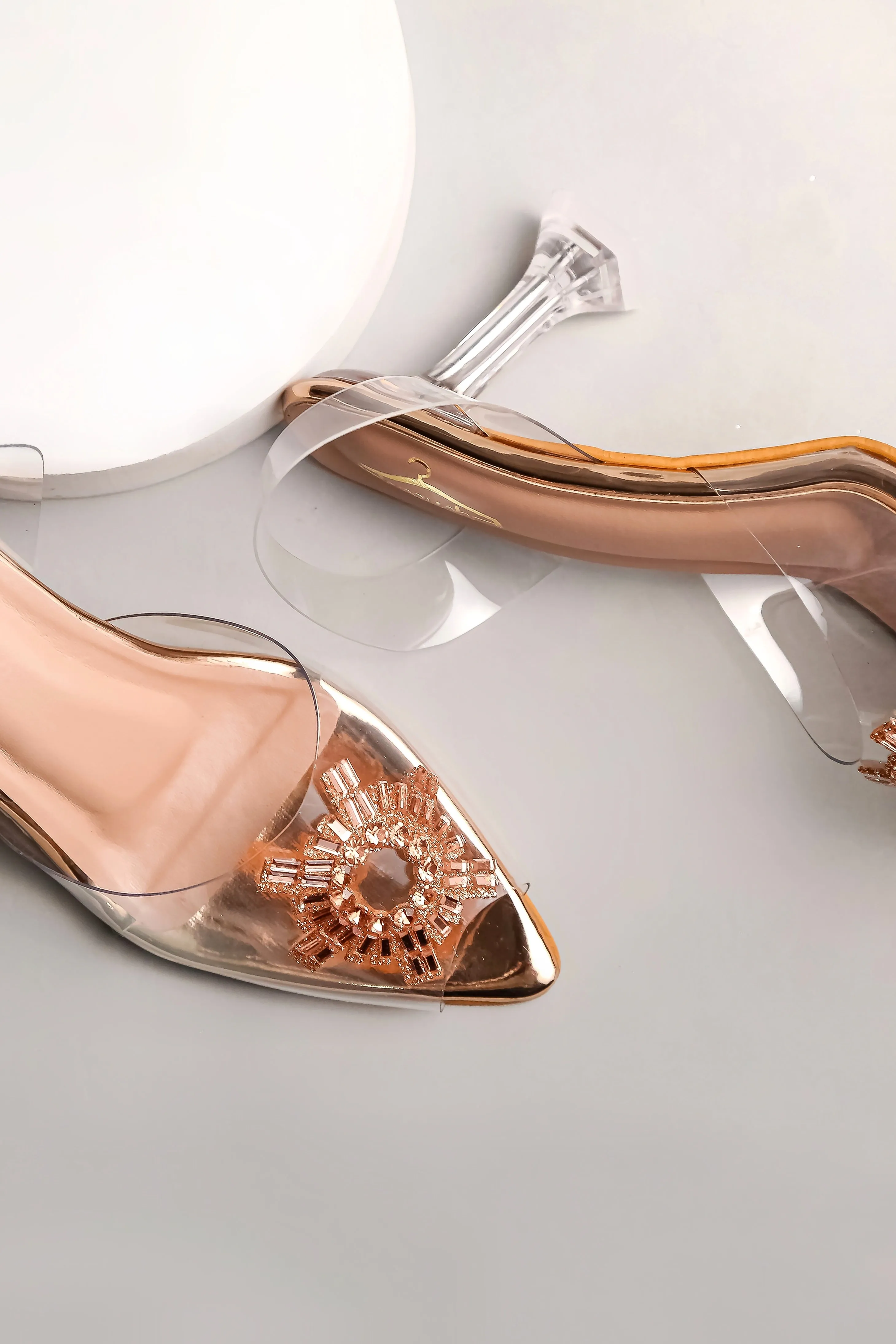 Brauch Rose Gold Diamond Buckle Slingback Peep Toe Mule Heels