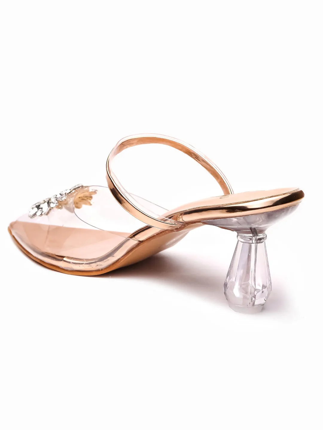 Brauch Rose Gold Diamond Buckle Transparent Peep Toe Heel