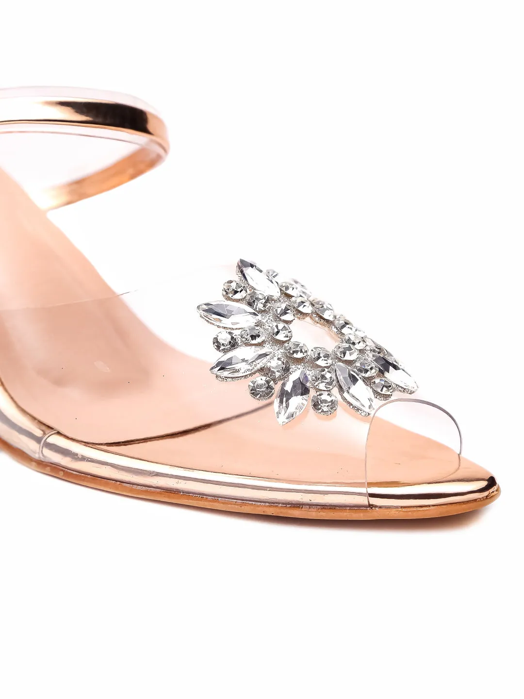 Brauch Rose Gold Diamond Buckle Transparent Peep Toe Heel