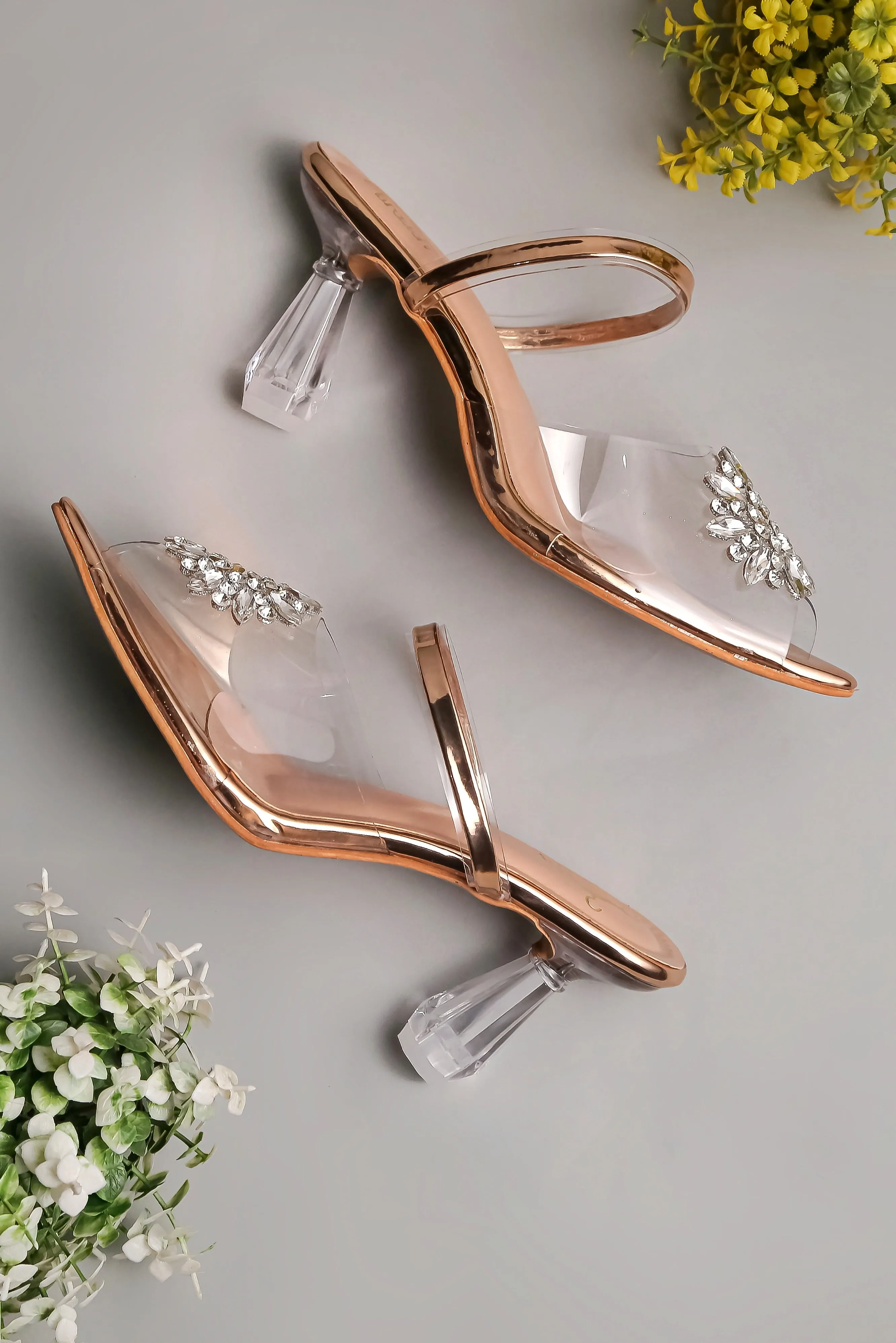 Brauch Rose Gold Diamond Buckle Transparent Peep Toe Heel