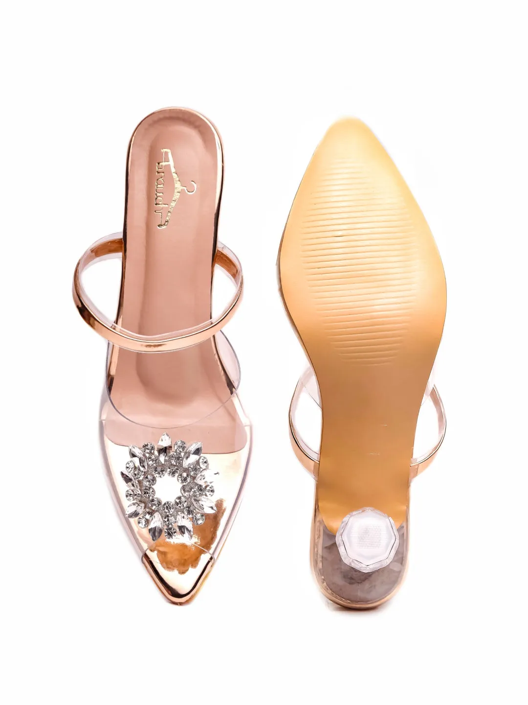 Brauch Rose Gold Diamond Buckle Transparent Peep Toe Heel