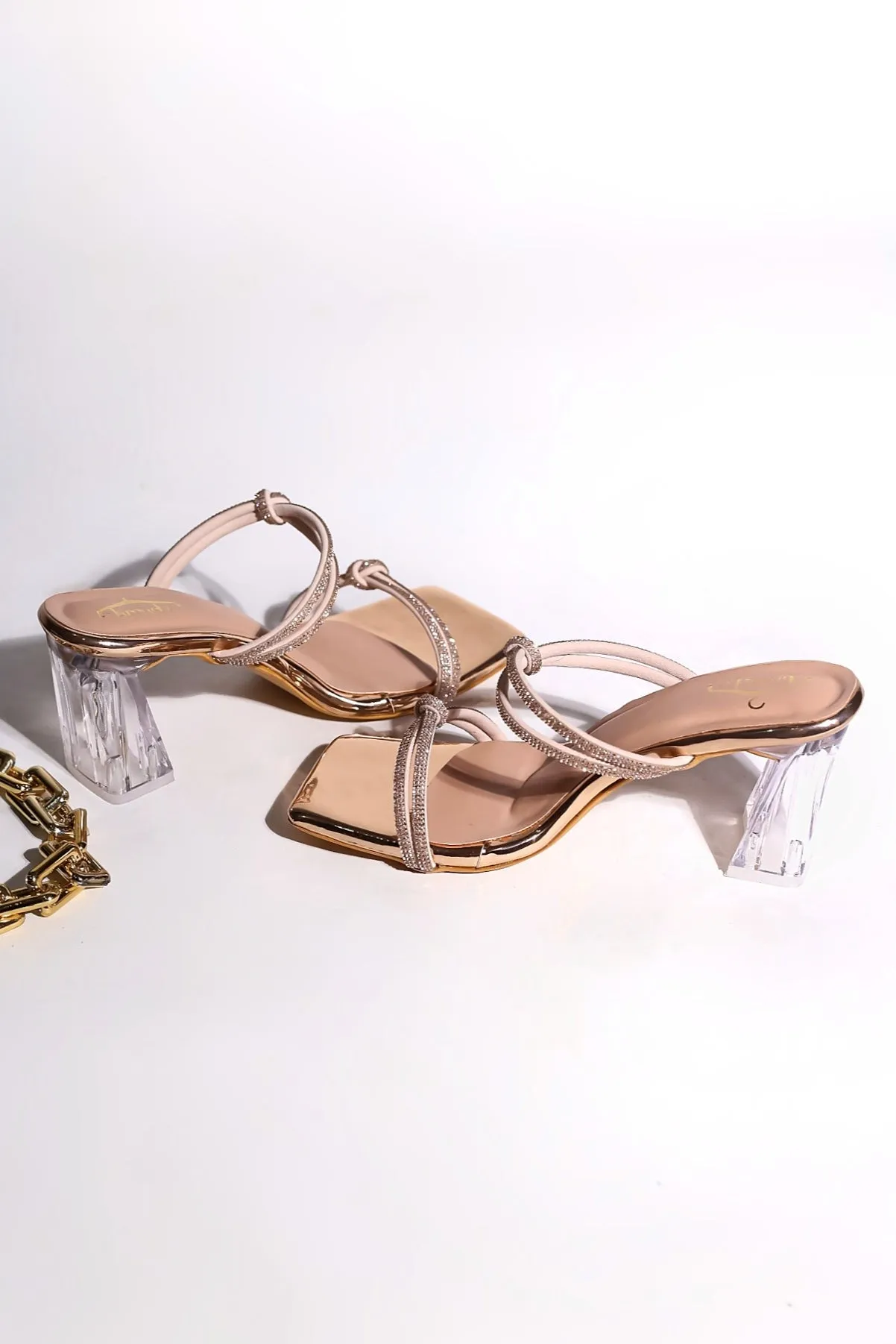Brauch Rose Gold Rhinestone Multistrap Knot heels