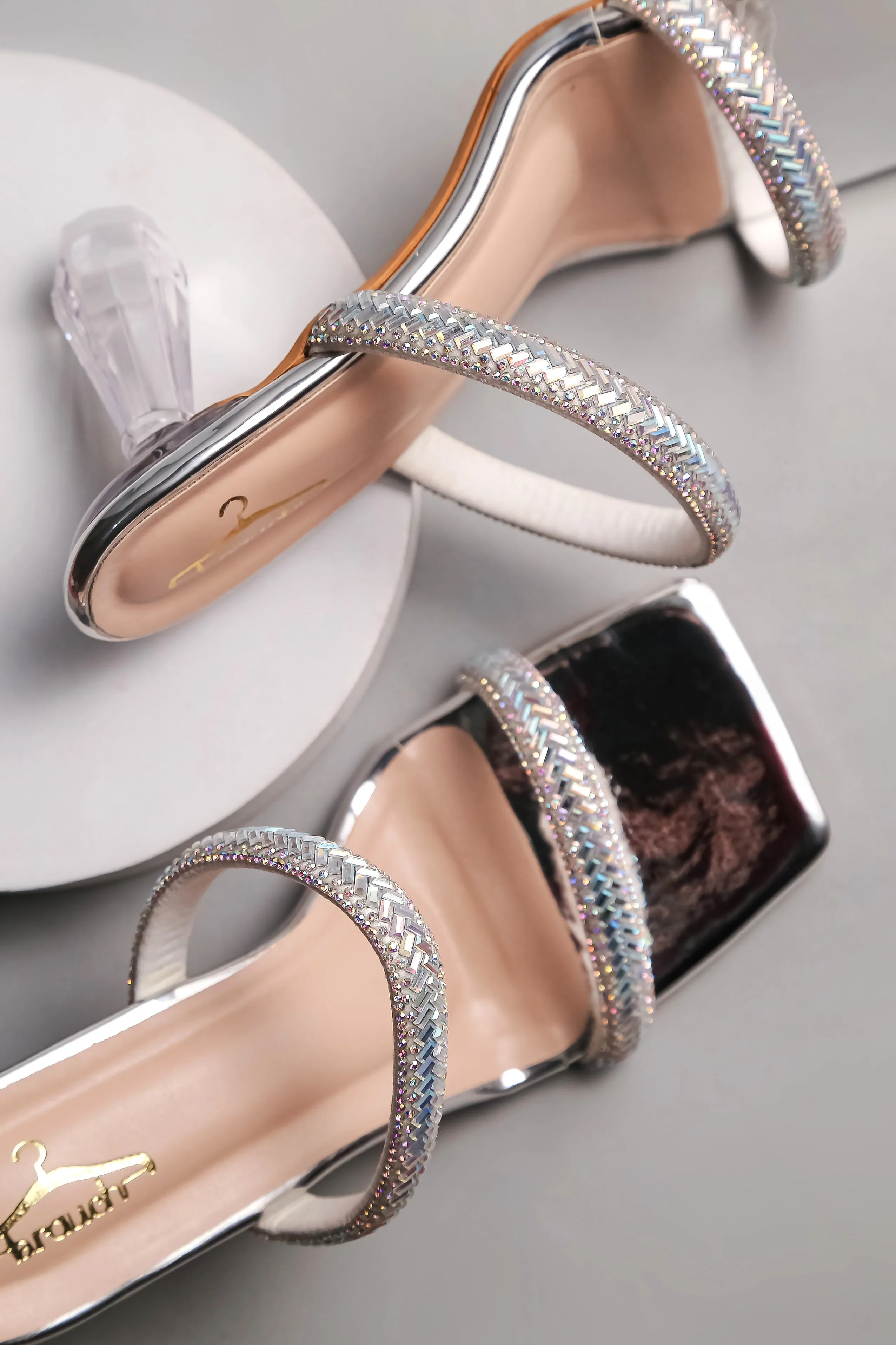 Brauch Silver Patterned Rhinestone Transparent heel