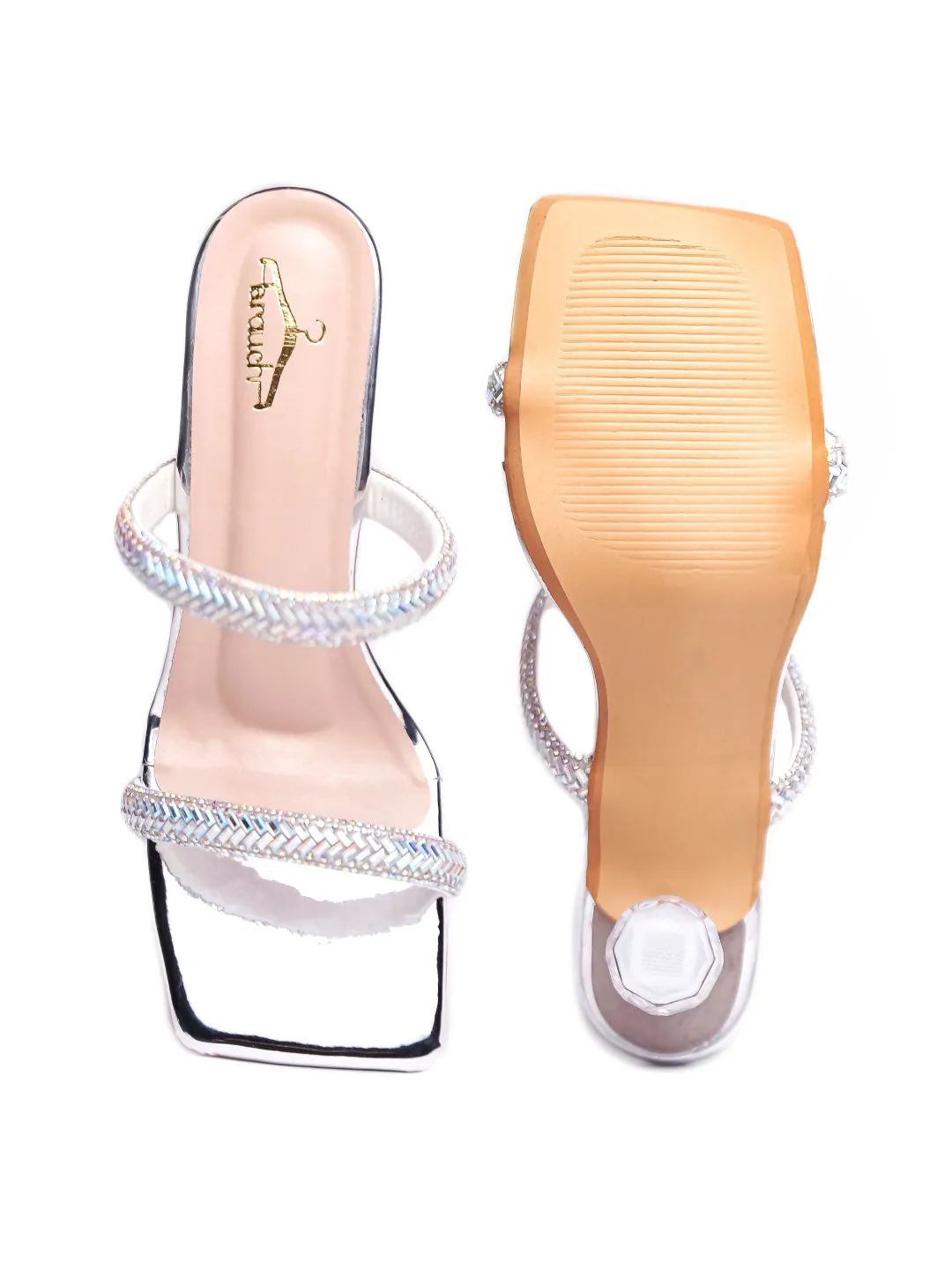 Brauch Silver Patterned Rhinestone Transparent heel