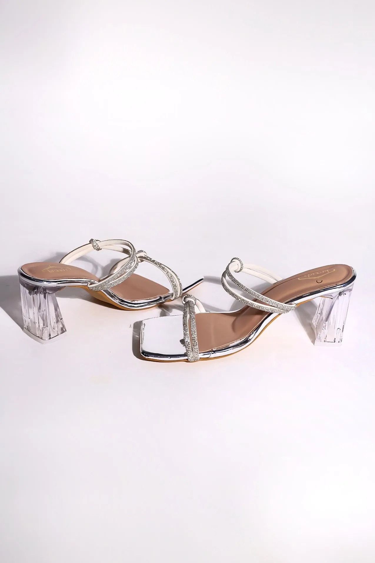 Brauch Silver Rhinestone Multistrap Knot heels