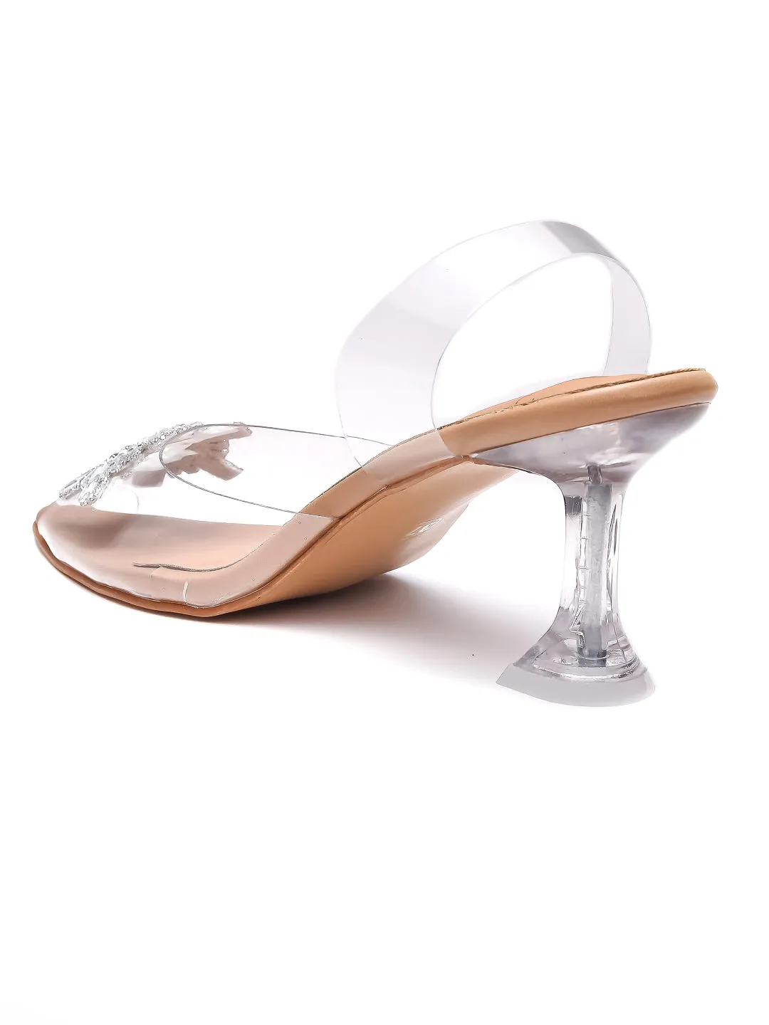 Brauch Tan Diamond Buckle Slingback Peep Toe Mule Heels