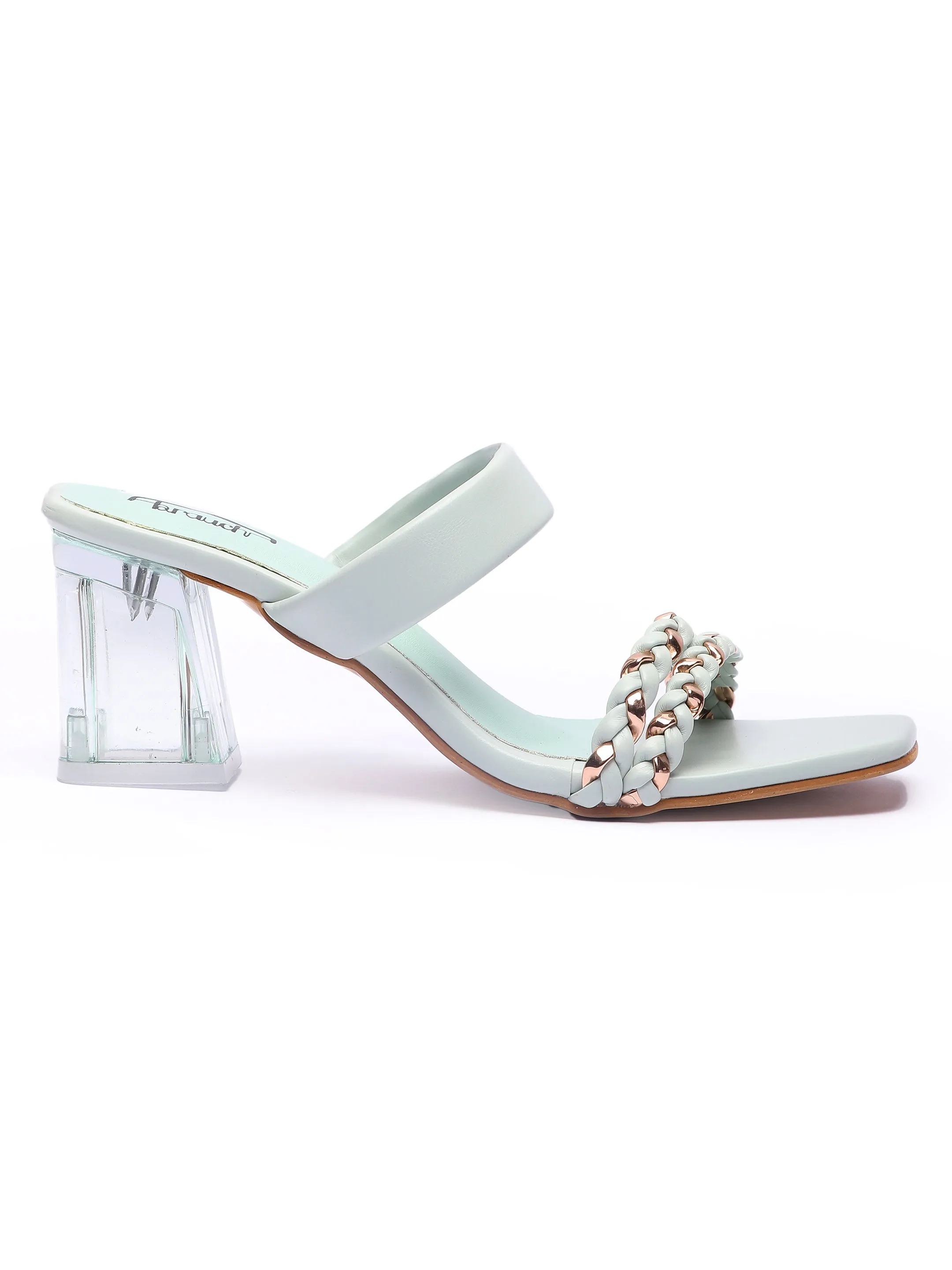 Brauch Women's Sea Green Golden Strap Prism Block Heel