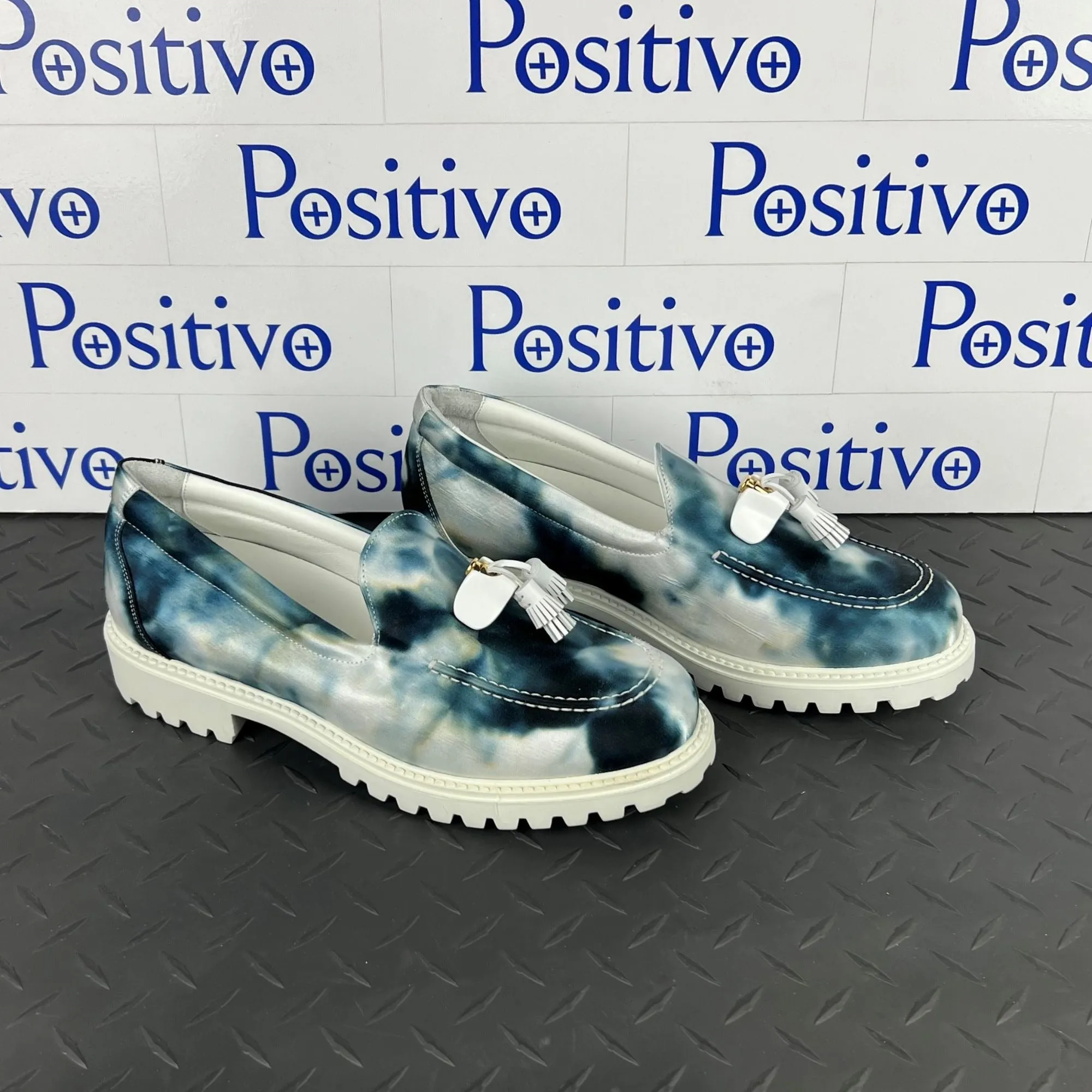 Buscemi Mens Tassel Tie Dye Navy Leather Moccasins Sample w/ Defect