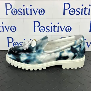 Buscemi Mens Tassel Tie Dye Navy Leather Moccasins Sample w/ Defect