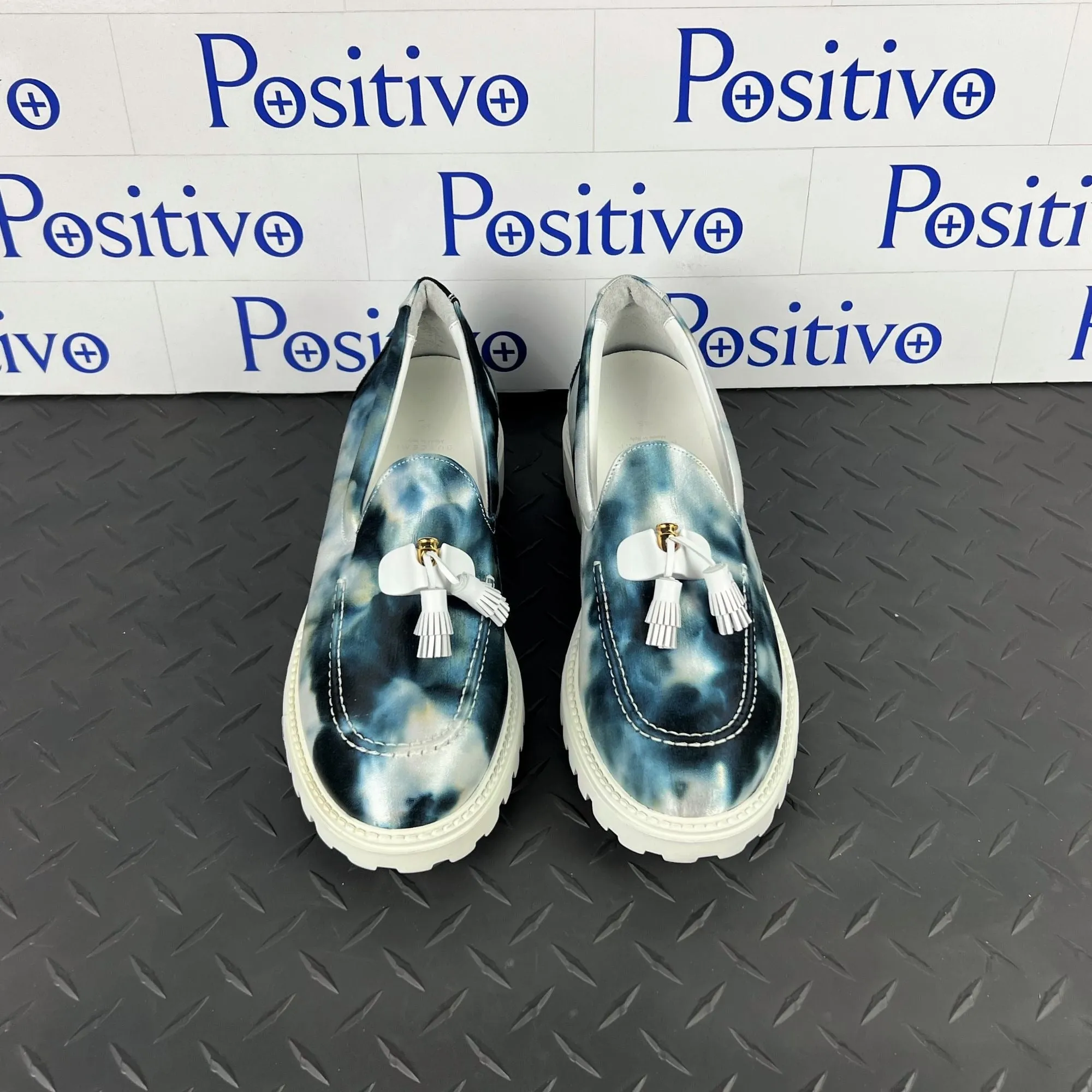 Buscemi Mens Tassel Tie Dye Navy Leather Moccasins Sample w/ Defect
