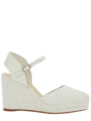 'Carolyn' White Wedges With Strap In Metallic Raffia Woman