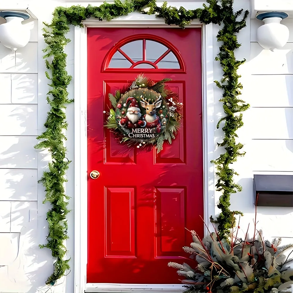Charming Christmas Decor Set - Santa, Reindeer & Dwarf Wreaths for Front Door and Bedroom Wall - No Power Needed, Contemporary Style