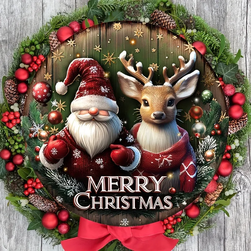 Charming Christmas Decor Set - Santa, Reindeer & Dwarf Wreaths for Front Door and Bedroom Wall - No Power Needed, Contemporary Style