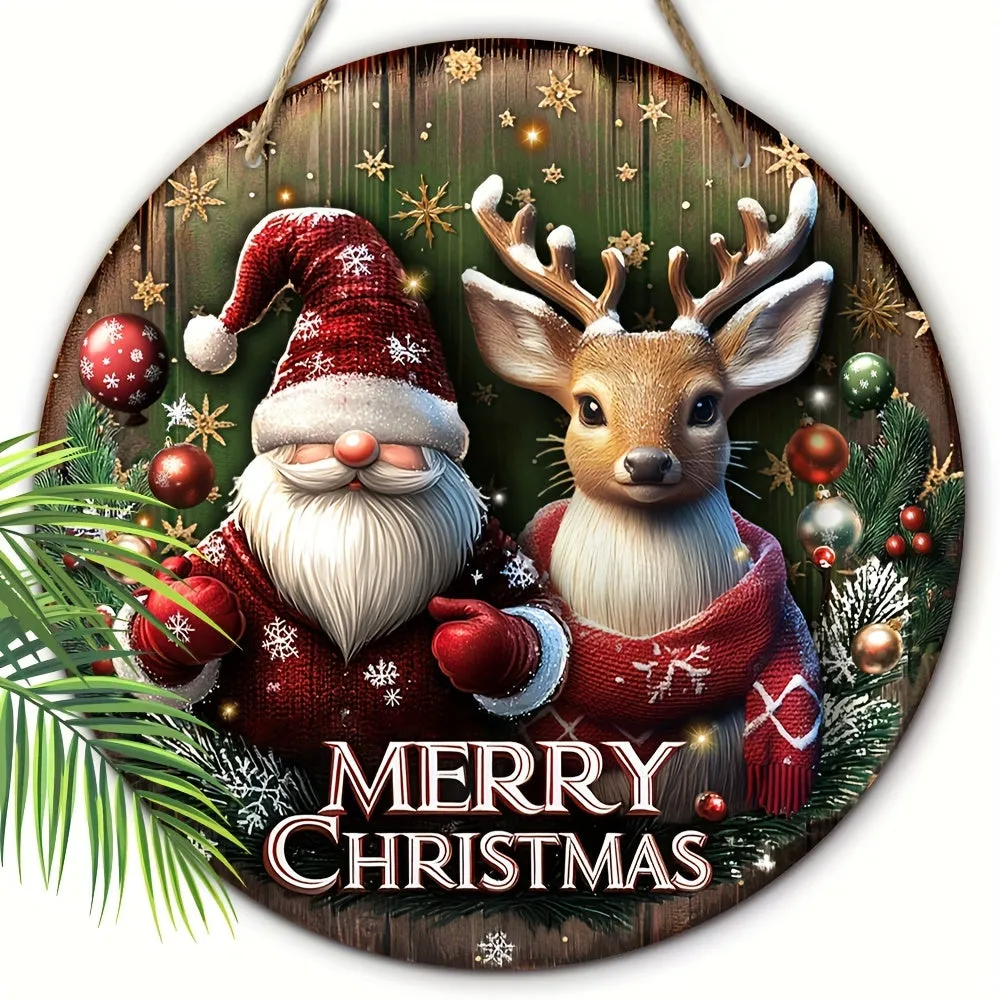 Charming Christmas Decor Set - Santa, Reindeer & Dwarf Wreaths for Front Door and Bedroom Wall - No Power Needed, Contemporary Style